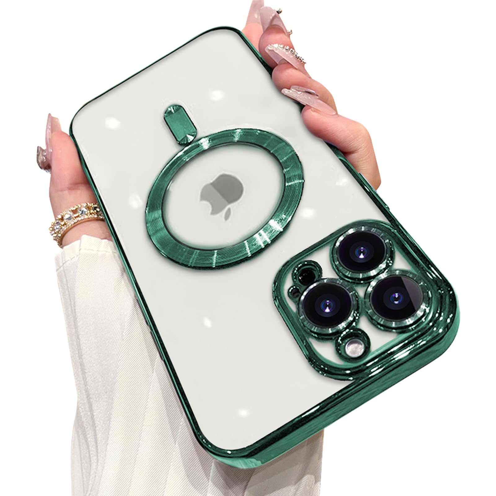 OOK Compatible iPhone 14 Pro Max Case with Camera Lens Protector (Compatible with MagSafe) Anti-Scratch Shockproof Protective Slim Electroplated iPhone 14 Pro Max Case for Women Men - Green