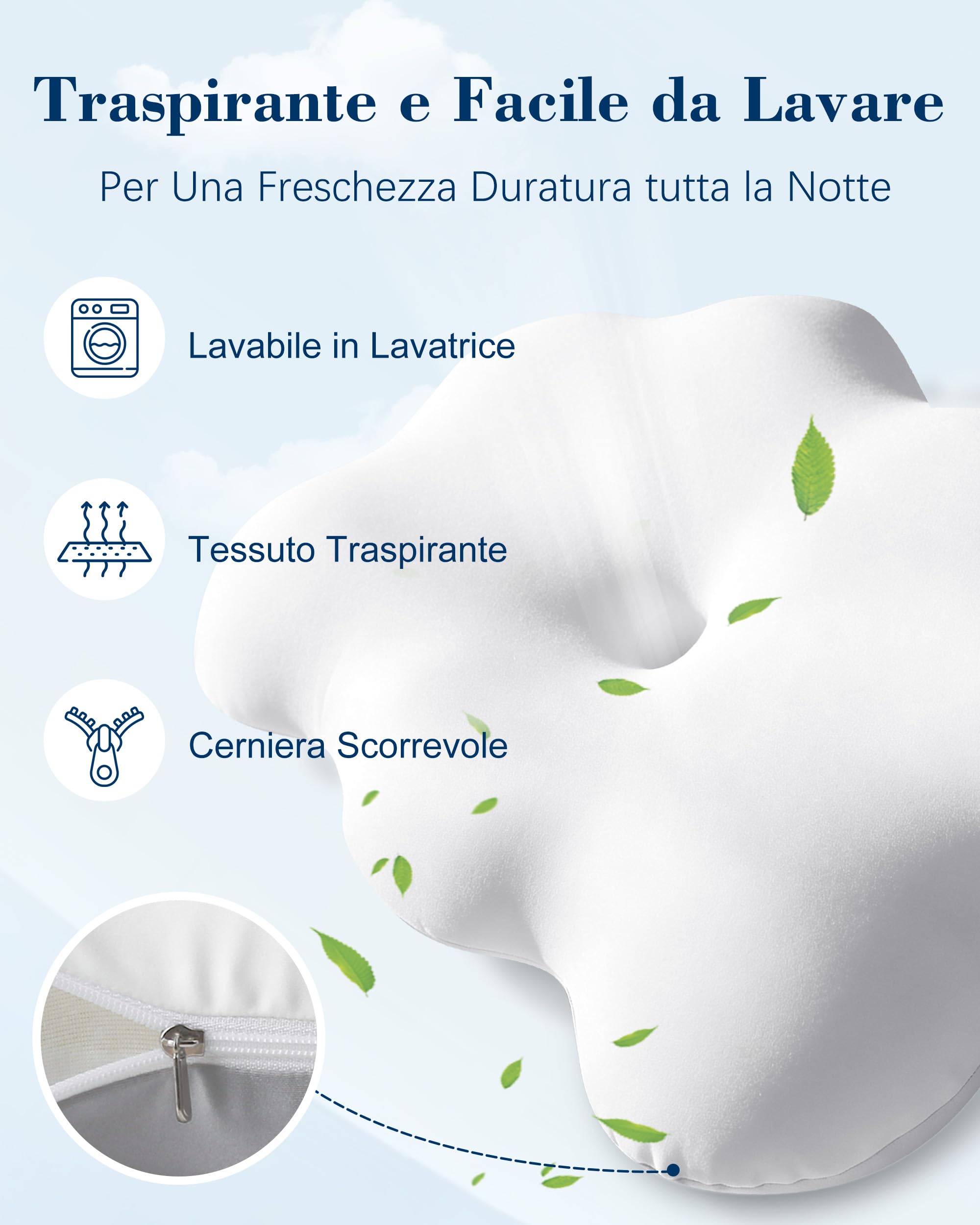 HOMCA Cuscino Cervicale Memory Foam Ergonomico per tutti i Dormitori