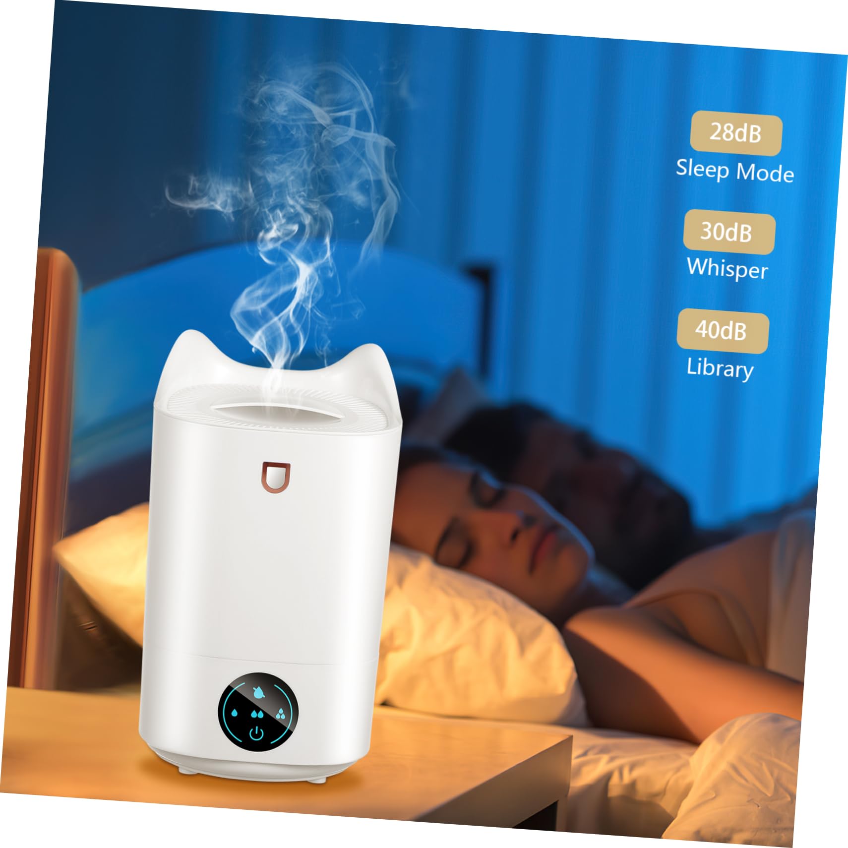 Umidificatore 3, 1l Bianco in Plastica per Stanze Piccole e Scrivania | Touch Screen Intuitivo, Design Minimalista, Umidità Prolungata per Uso Quotidiano