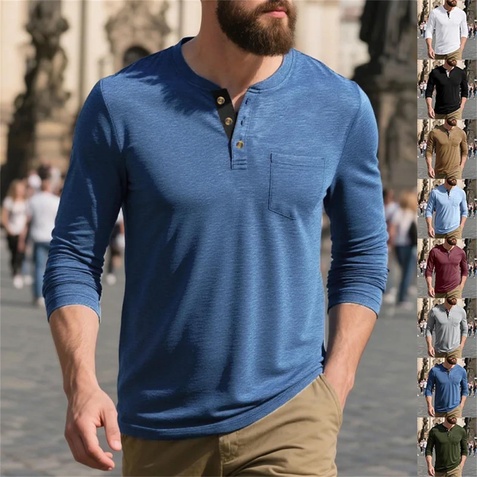 Maglietta da uomo a maniche lunghe, girocollo, alla moda, morbida, traspirante, con colletto a O