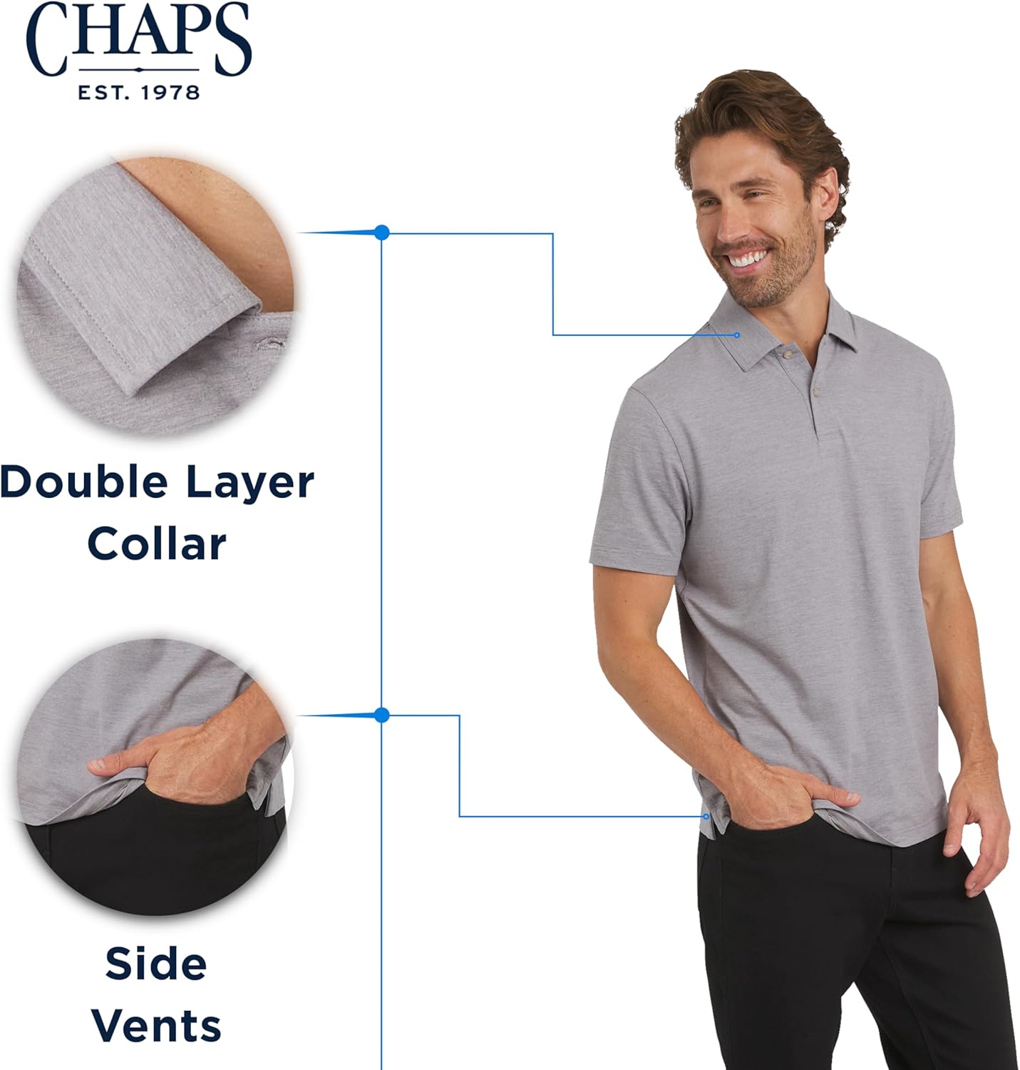 Chaps Mens Everyday Classic Fit Stretch Active Performance Polo Shirt - Image 5