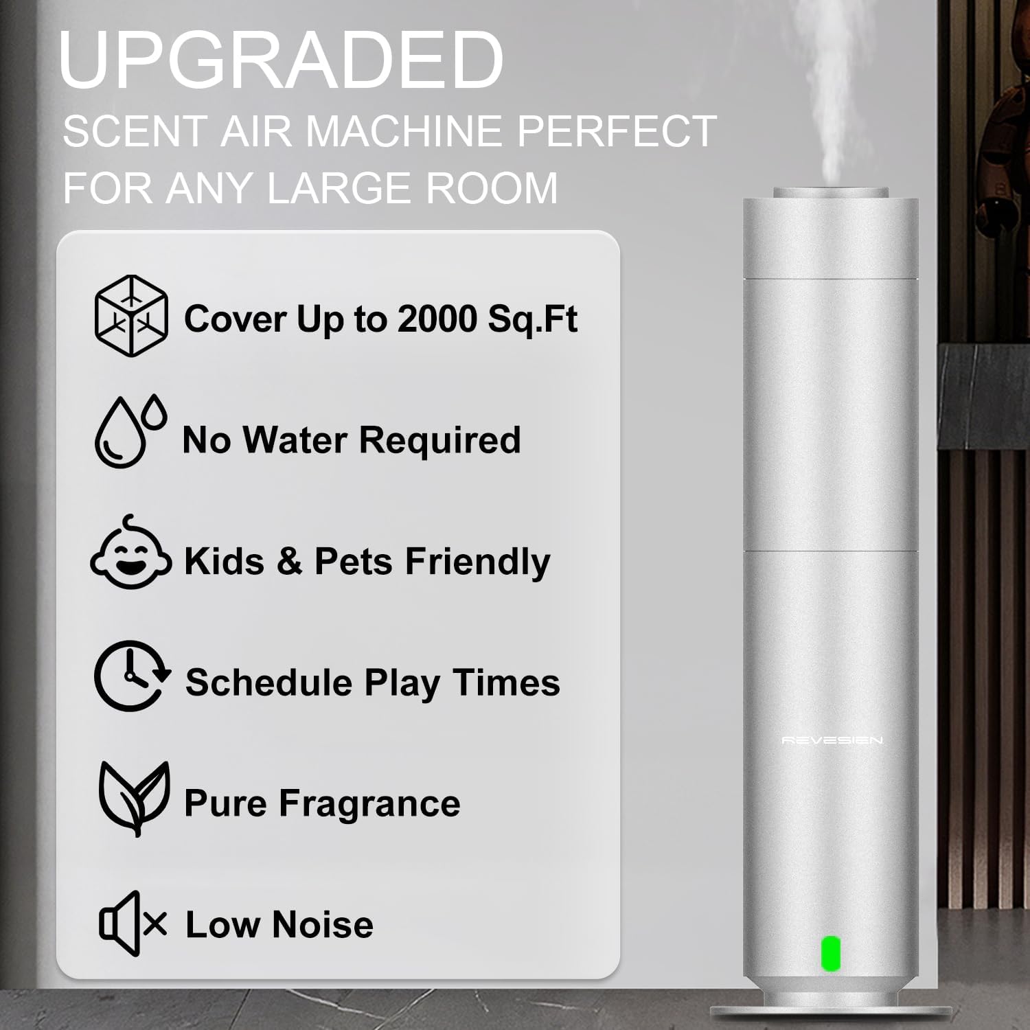 Waterless Scent Diffuser Kit, Includes 5 Premium Oils, 2000 Sq.Ft Coverage, Hotel Collection Scent Diffuser for Home, Studio, Essential Oil Diffuser Large Room, Remote & APP Control - Silver