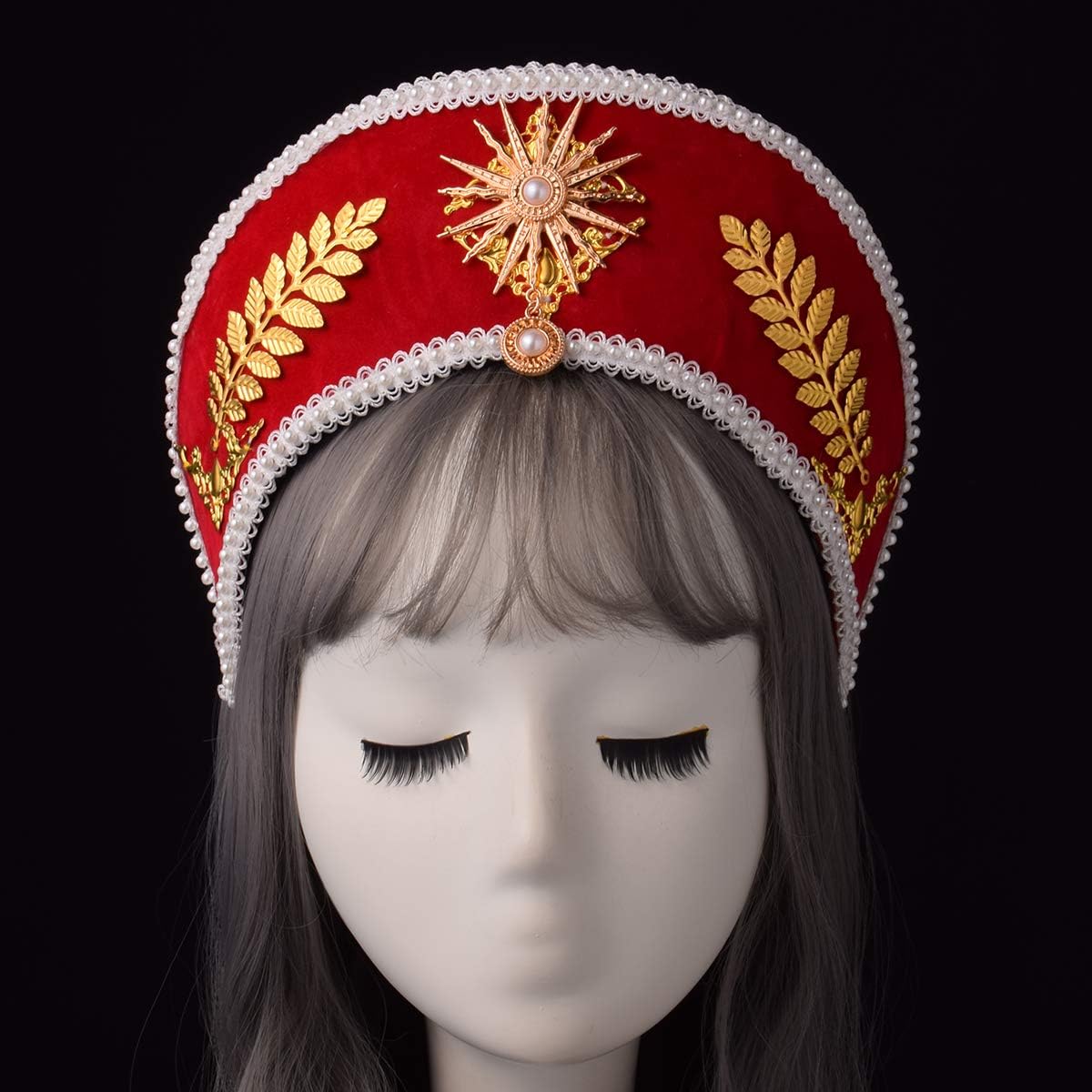 GRACEART Anne Boleyn Hat Headpiece Elizabethan Headwear Tudor Coronet Hood Hat, Style-4, M - Image 3