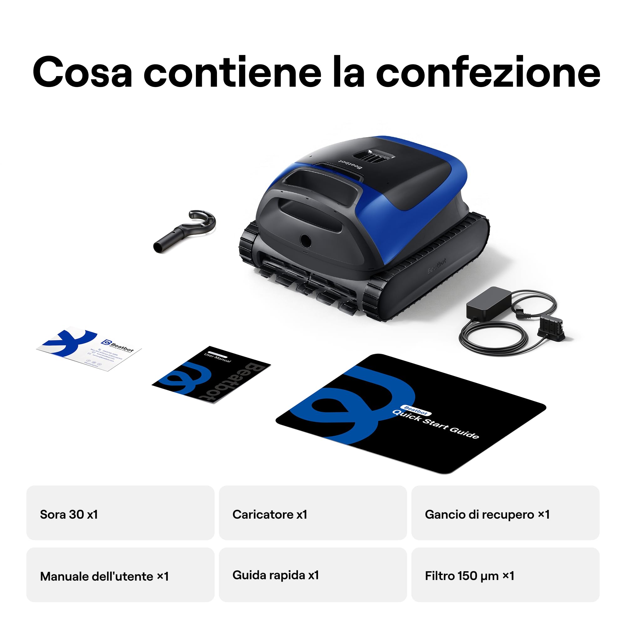 Beatbot Sora 30 Robot Piscina pareti e Fondo, Linea d'Acqua,Blu Marino | Pareti e Fondo, Linea d'Acqua,Piattaforme,Robot Piscina Senza Fili,Parcheggio in Superficie, App, Filtrazione ultrafine, 5L