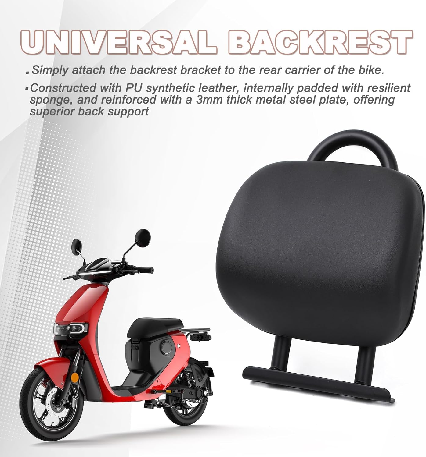Mokuo Adjustable Motorcycle Rear Backrest Driver Backrest in Soft Sponge Material Compatible with Chinese GY6 Scooter