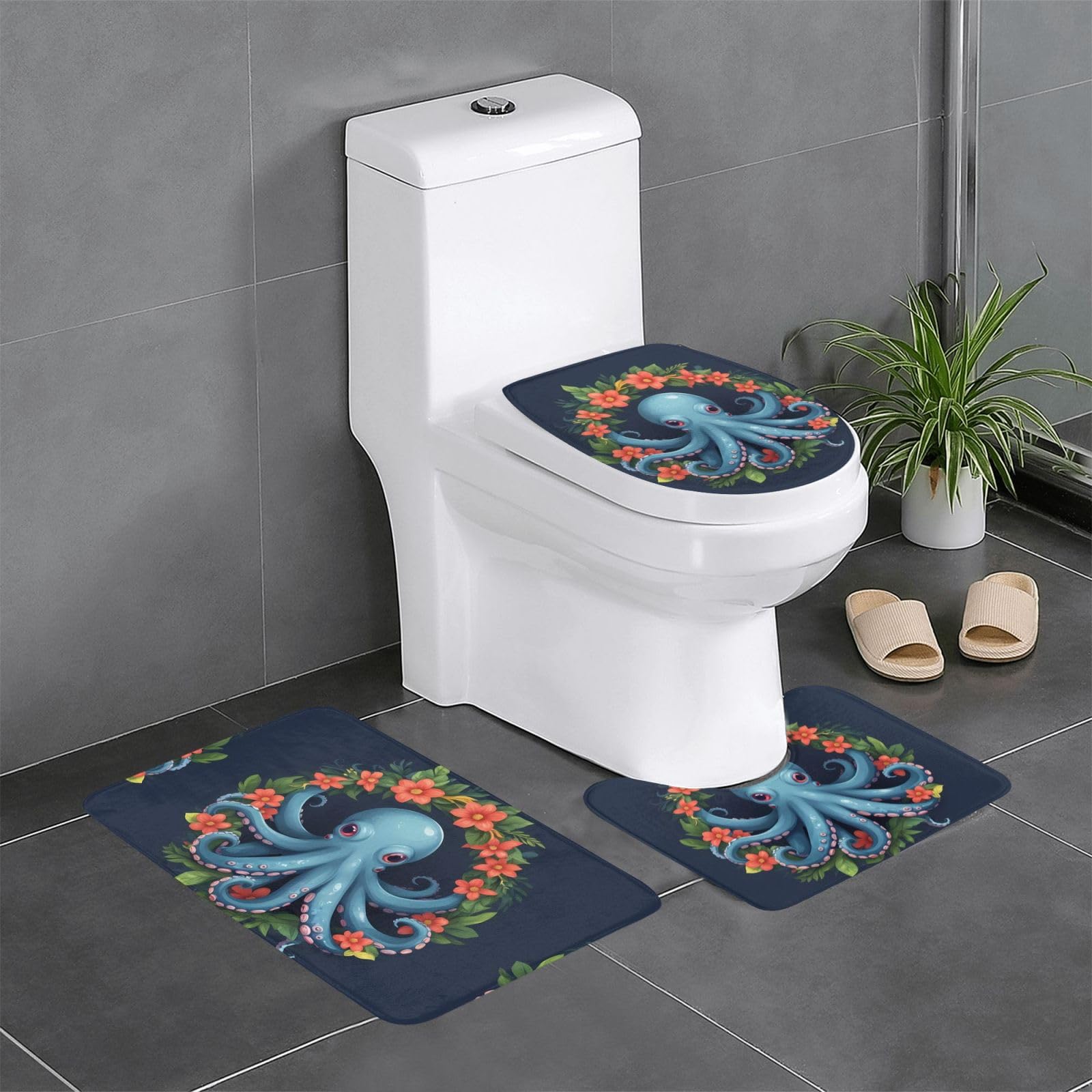 Tapis de salle de bain antidérapants style pieuvre couronnée set de luxe 3 pièces