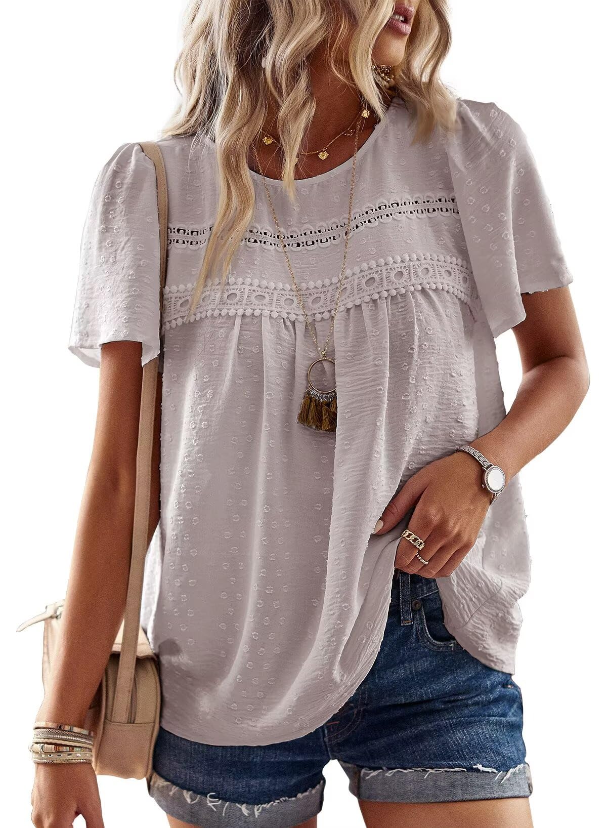 Falechay Womens Summer Tops Flowy Boho Shirts Dressy Casual Short Sleeve