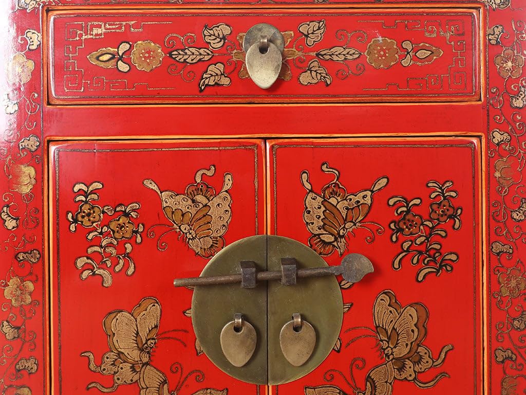 Commode chinoise en bois massif rouge