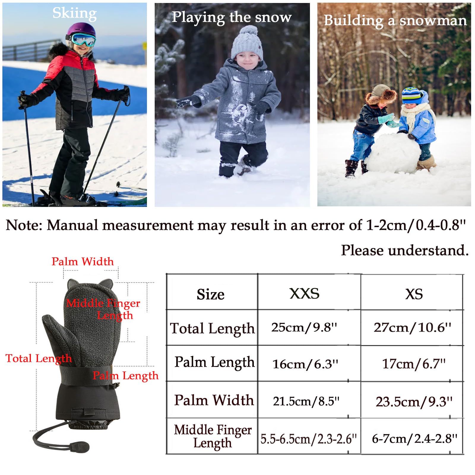 Guanti Invernali per Bambini, Guanti da Sci per Bambini, Impermeabili, per Genitori e Figli, attività all'aperto, Ragazzi e Ragazze,XXS (Fit 6~8 Years)