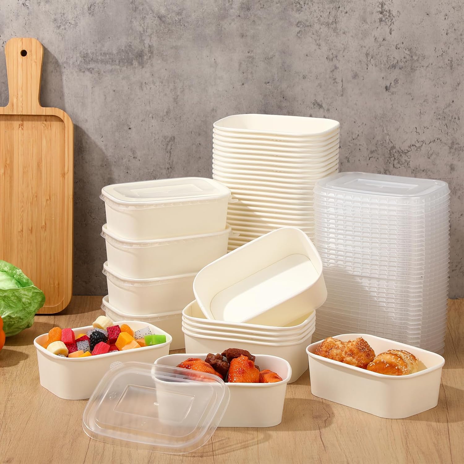 50 Pack 25 oz Disposable White Meal Prep Containers Food Bowls with Lid image 2