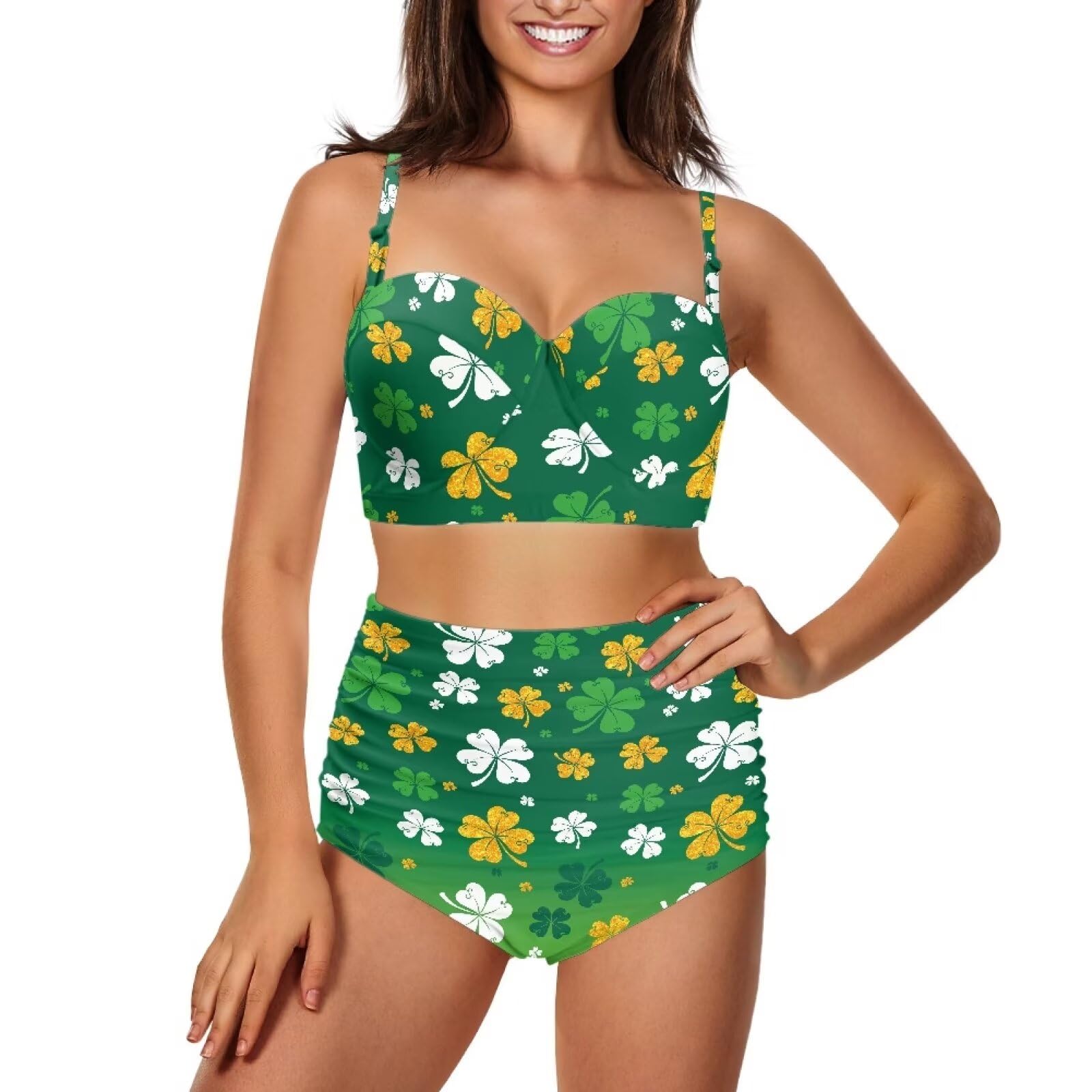 NRBEAWD Women's Bikini Set Lucky Leaves Swimsuit Two Piece Swimsuit with Adjustable Shoulder Straps Tummy Control Bathing Suit Swimwear