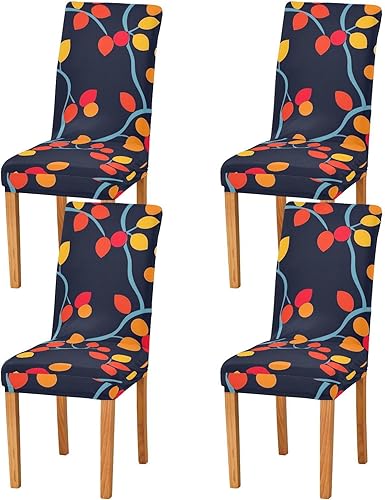 Leaves Colorful Black Decorative Chair Cover for Office Chair for Retro Dining Chairs Washable Living Room Chair Covers protectores de sillas para
