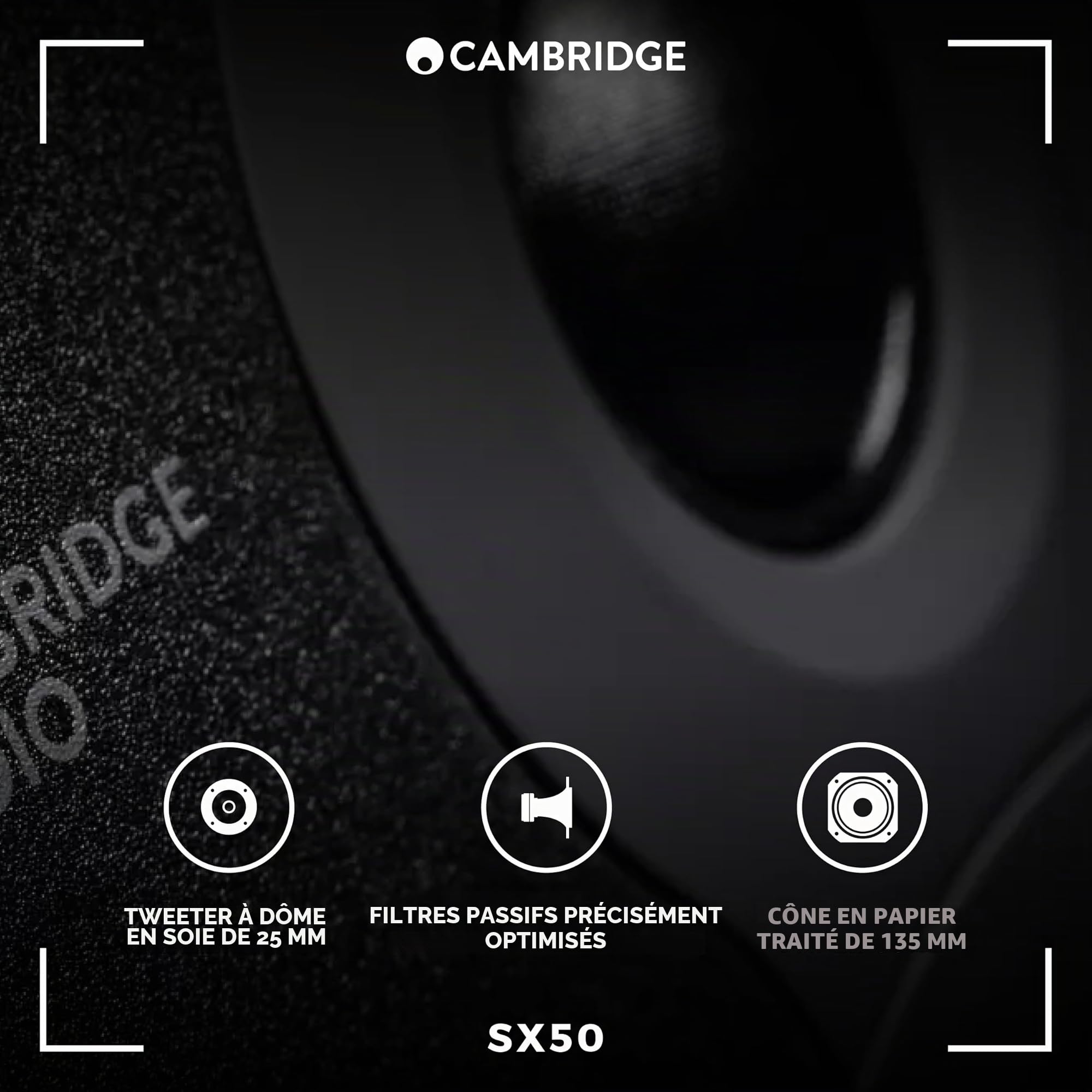 Cambridge Audio Paire d'enceintes compactes passives pour bibliothèque HiFi ou Home Cinéma optimisées pour Une réponse en fréquence Fluide et Uniforme Noir Mat SX50