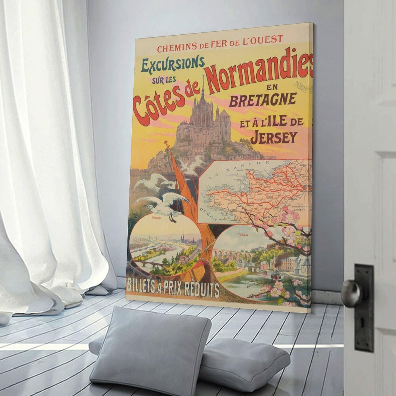 Junmoney Normandy & Brittany Travel Canvas Wall Decor 20x30inch(50x75cm), for Lounge, Bedroom Or Personal Spaces, A Wall Art Gift for Fresh Interiors