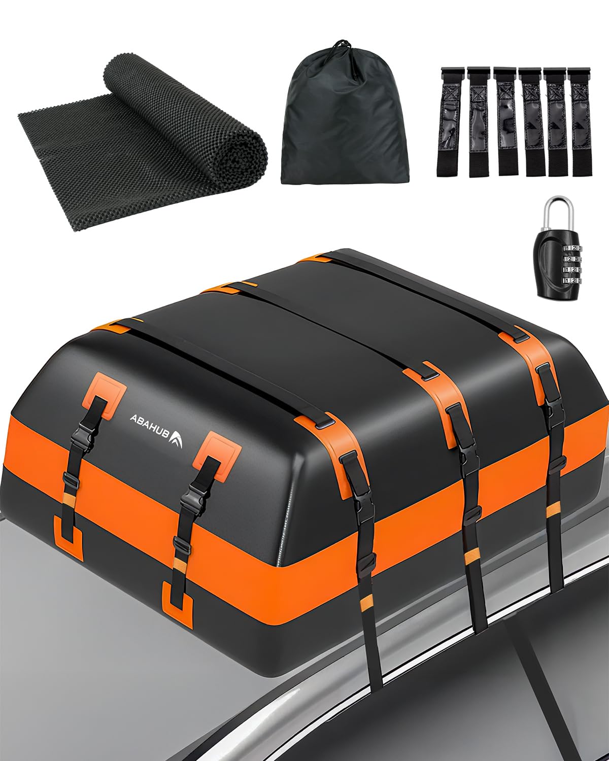 Abahub 850L Coffre de Toit Pliable, Design Étanche Matériau 840D, Universel pour Tous Les Modèles avec/sans Porte-Bagages, avec Crochets de Portière Base Antidérapante Inclus,Grande Capacité