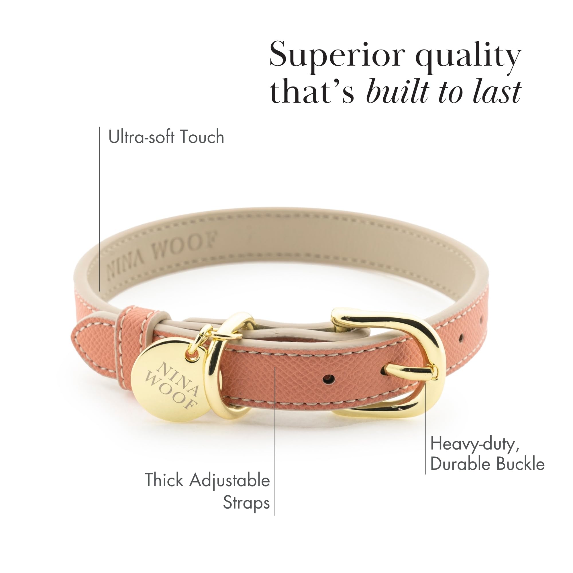 NINA WOOF Rio Hundehalsband aus Veganem Leder – Gepolstertes Luxus-Halsband Mit Verstellbarer Schnalle – Für Kleine Bis Große Hunde