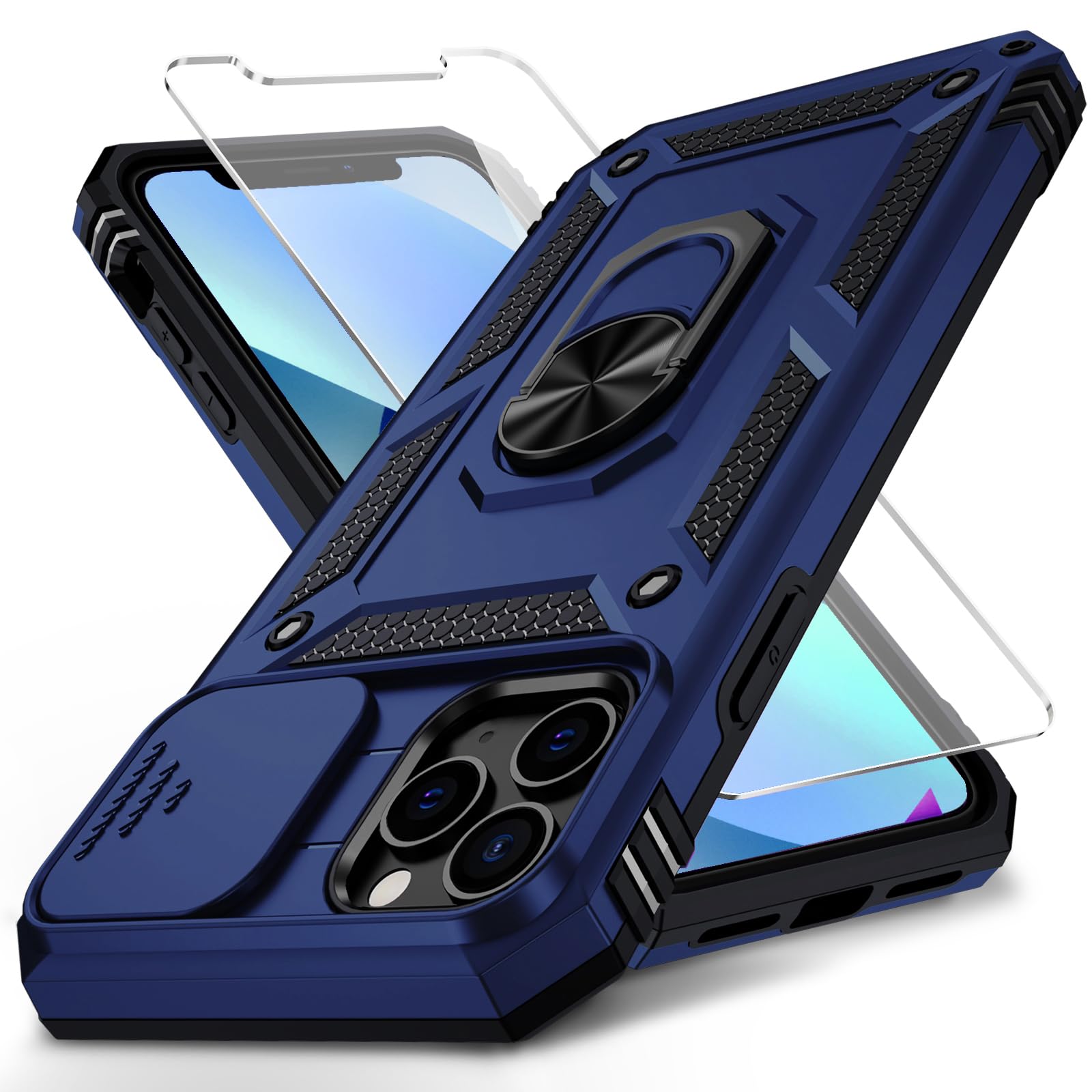 for iPhone 11 Pro Case with Camera Lens Cover HD Screen Protector, 10 FT Military Grade Drop Protection, Magnetic Ring Holder Kickstand Protective