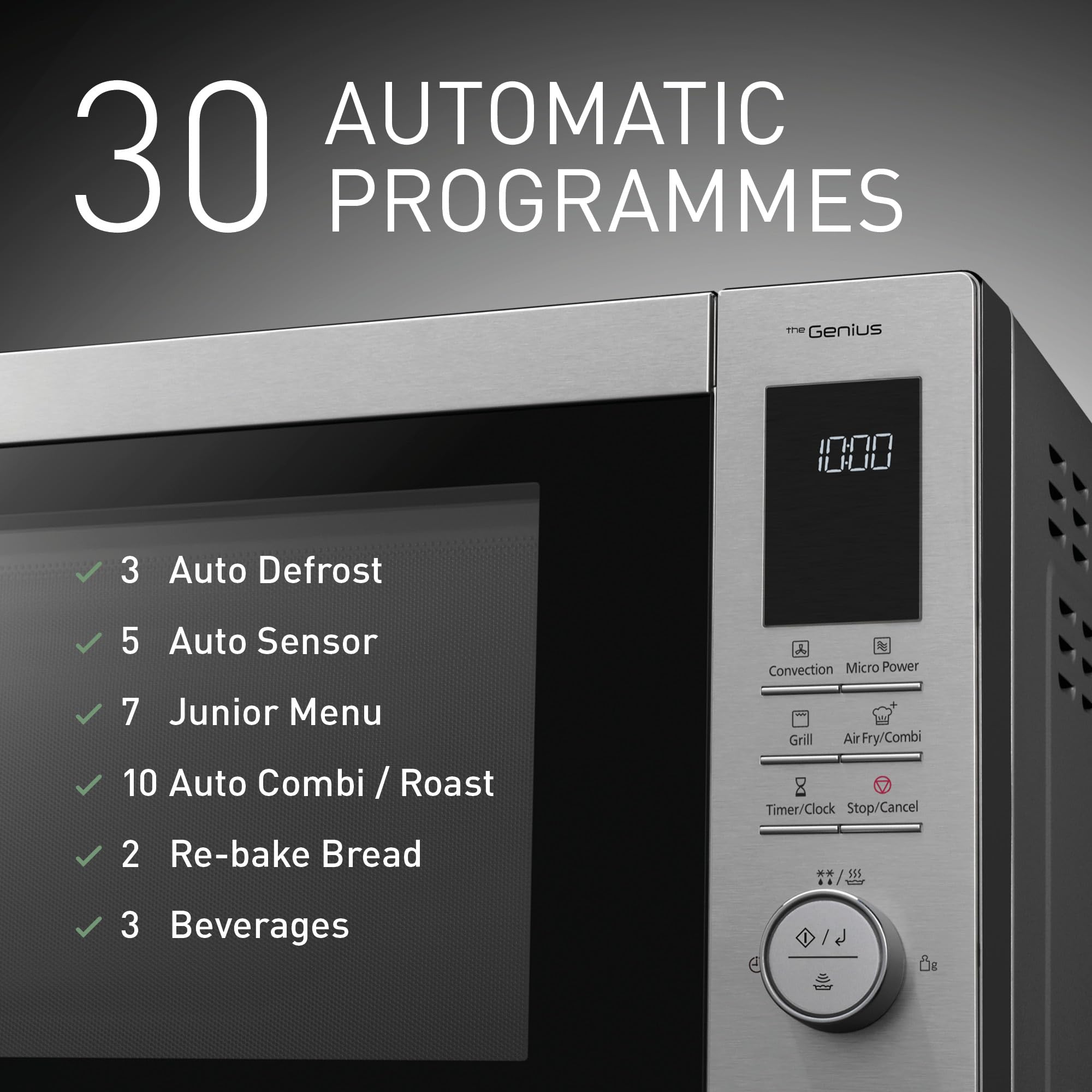 Panasonic NN-CD88QSEPG Air Fry Combi Horno Microondas de 34 L con Grill De Cuarzo, 1000 W, Descongelación Automática, Sensor Genius, Acero Inoxidable, Plateado