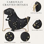 QZUnique Women's Dinosaur Animal Style Chain Shoulder Handbag PU Leather Crossbody Purse Bag Rivet Embellishment