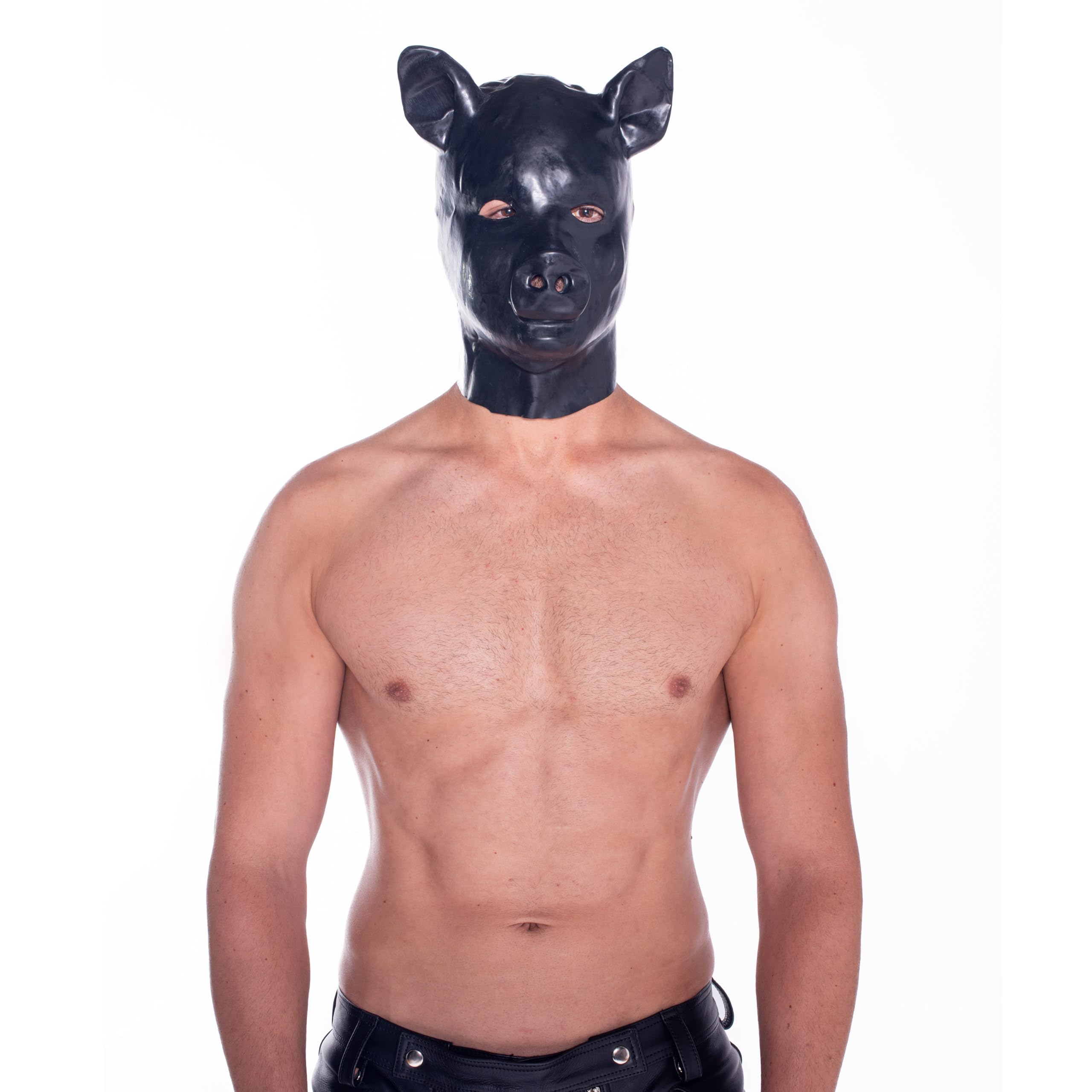 Prowler Red Black Latex Pig Hood | Fetish Latex Mask For Roleplay & Sensory Play | Premium Rubber Pig Design With Eye & Mouth Openings, Zip Closure & Second Skin Fit For Bdsm & Fetish Scenes