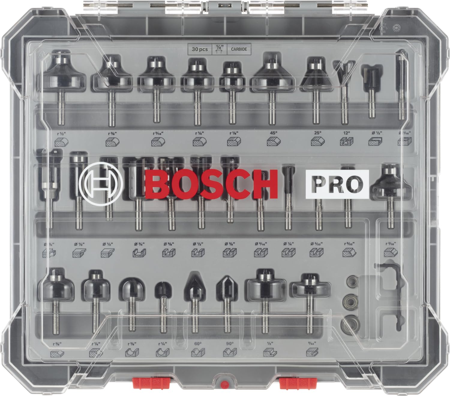 Bosch Professional 2607017476 30tlg. Set di frese (per legno, per frese verticali con gambo da 1/4"