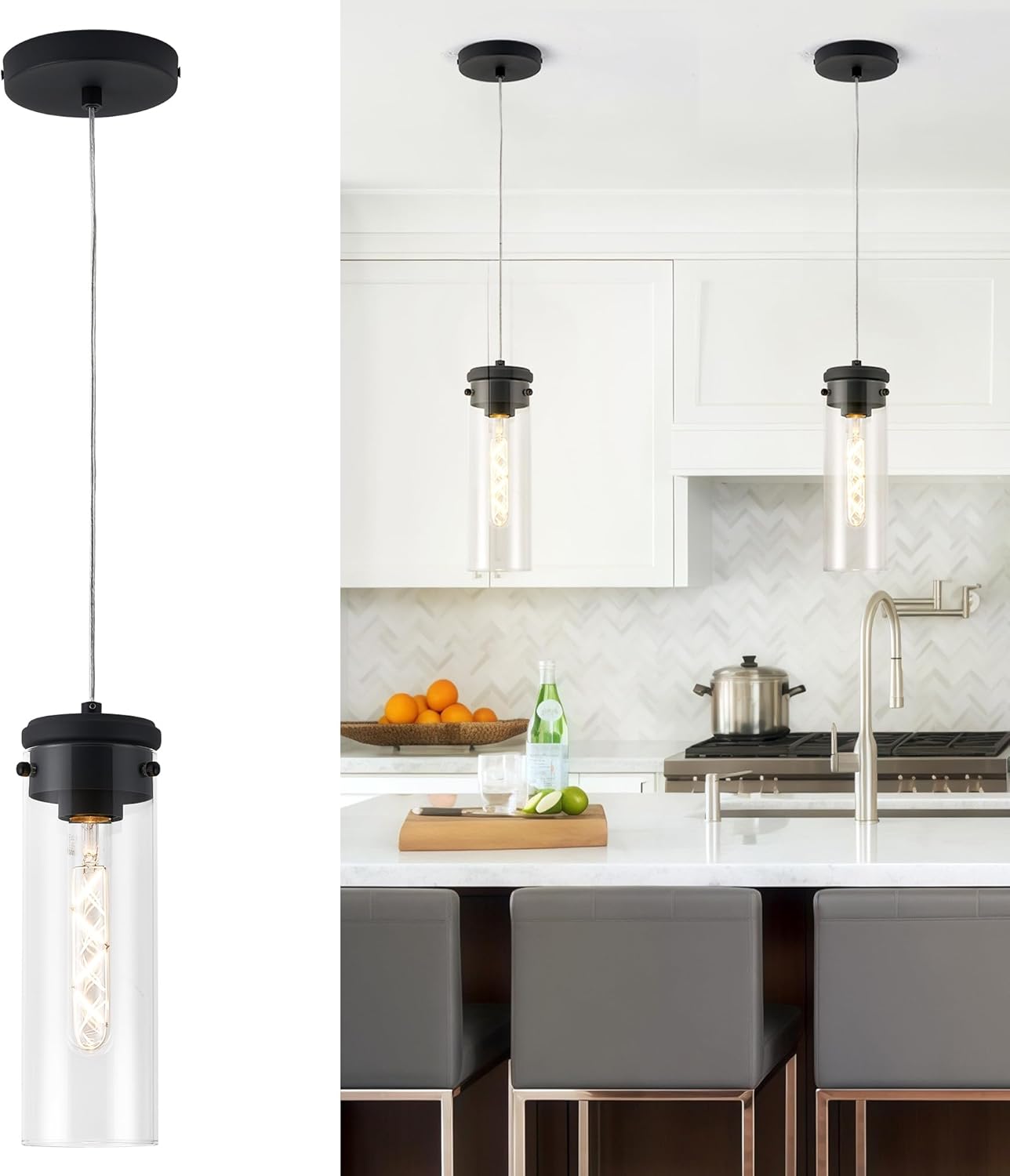 Brushed Gold Pendant Light Hanging Light - Industrial Pendant Lighting Fixtures for Kitchen Island - 1-Light Hanging Lights Over Sink, H3955-1-CLBG
