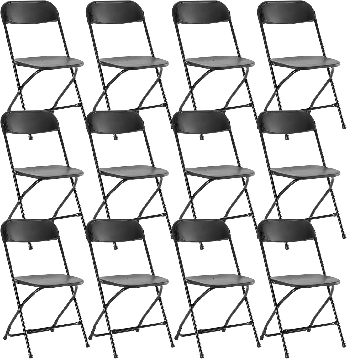 DUMOS 12 Pack Folding Chairs, Plastic Chairs with 330-Pound Capacity, Sturdy Metal Frame, Easy to Fold and Store, Comfortable for Indoor & Outdoor Use, Perfect for Home, Office, and Parties, Black