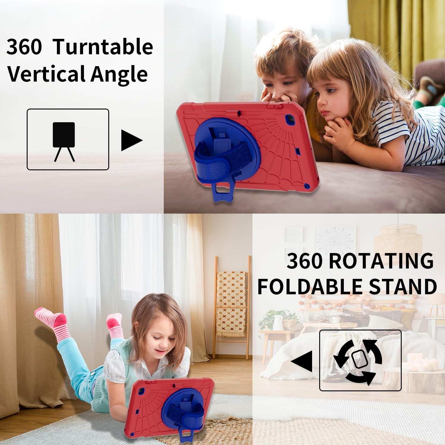 Case for iPad mini 5/4 with Screen Protector, Pencil Holder [360 Rotating Hand Strap] & Stand, Drop-Proof Case for iPad mini 5th/4th Generation 7.9 inch(Red) - Image 7