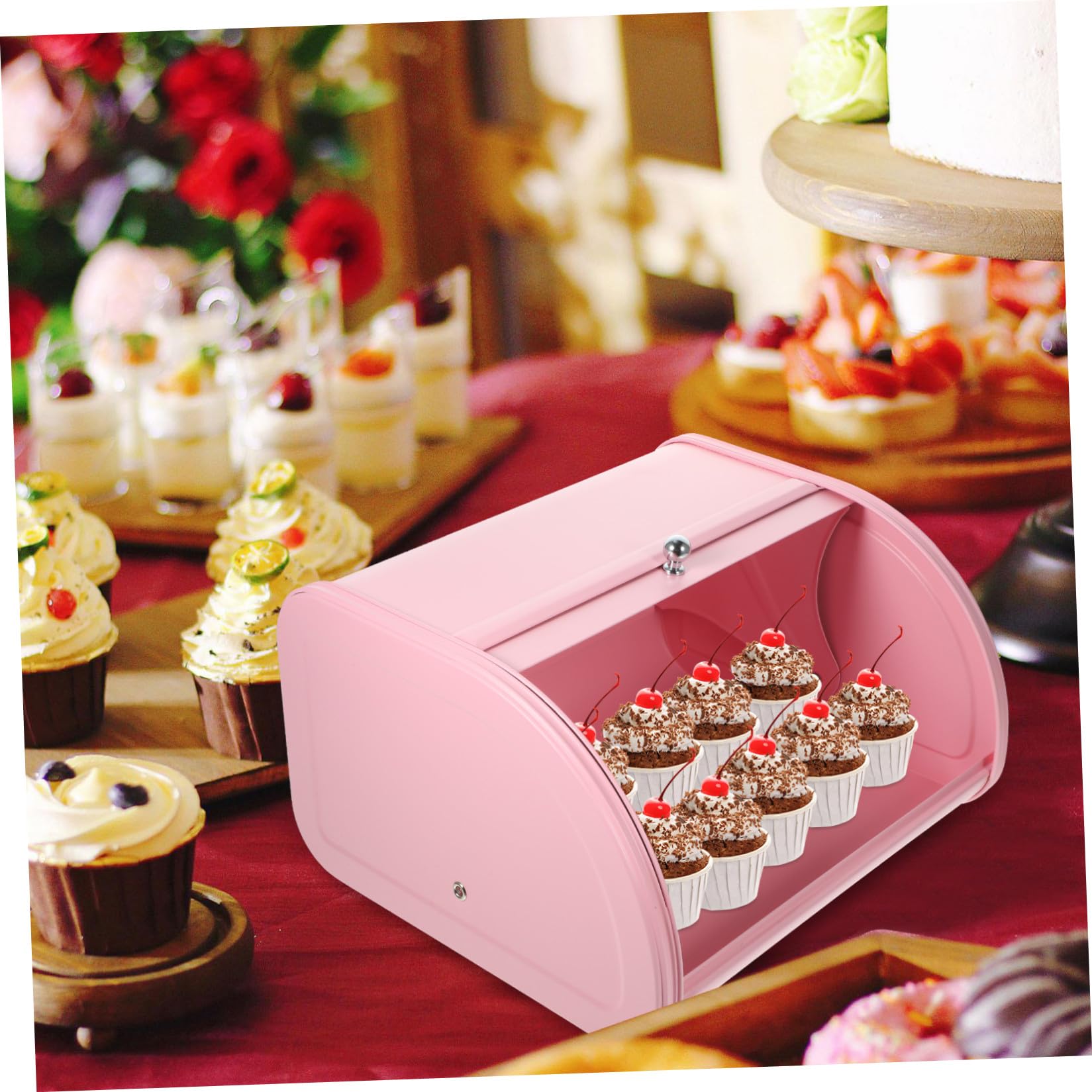 Housoutil Cassetta per Pane in Ferro Rosa Stile Retrò Decorativo | 1 Pezzo, Ventilazione Buona per Conservazione Cibo, Design Porta Scorrevole, Uso Cucina e Casa