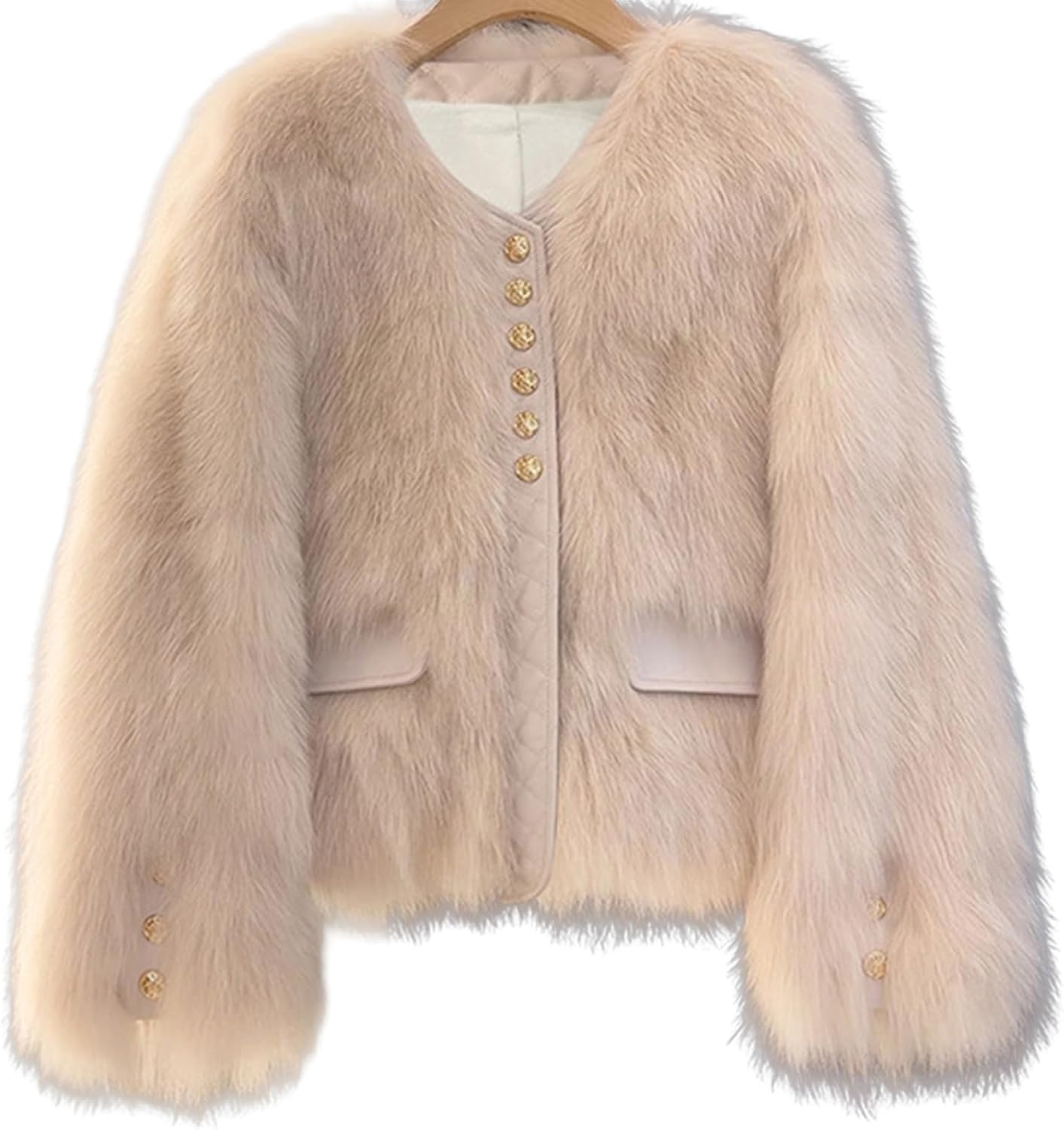 Faux Fur Jacket for Women Fluffy Faux Fur Jacket Cropped Long Sleeve V Neck Button Down Fuzzy Winter Coat Cute Warm Outerwear