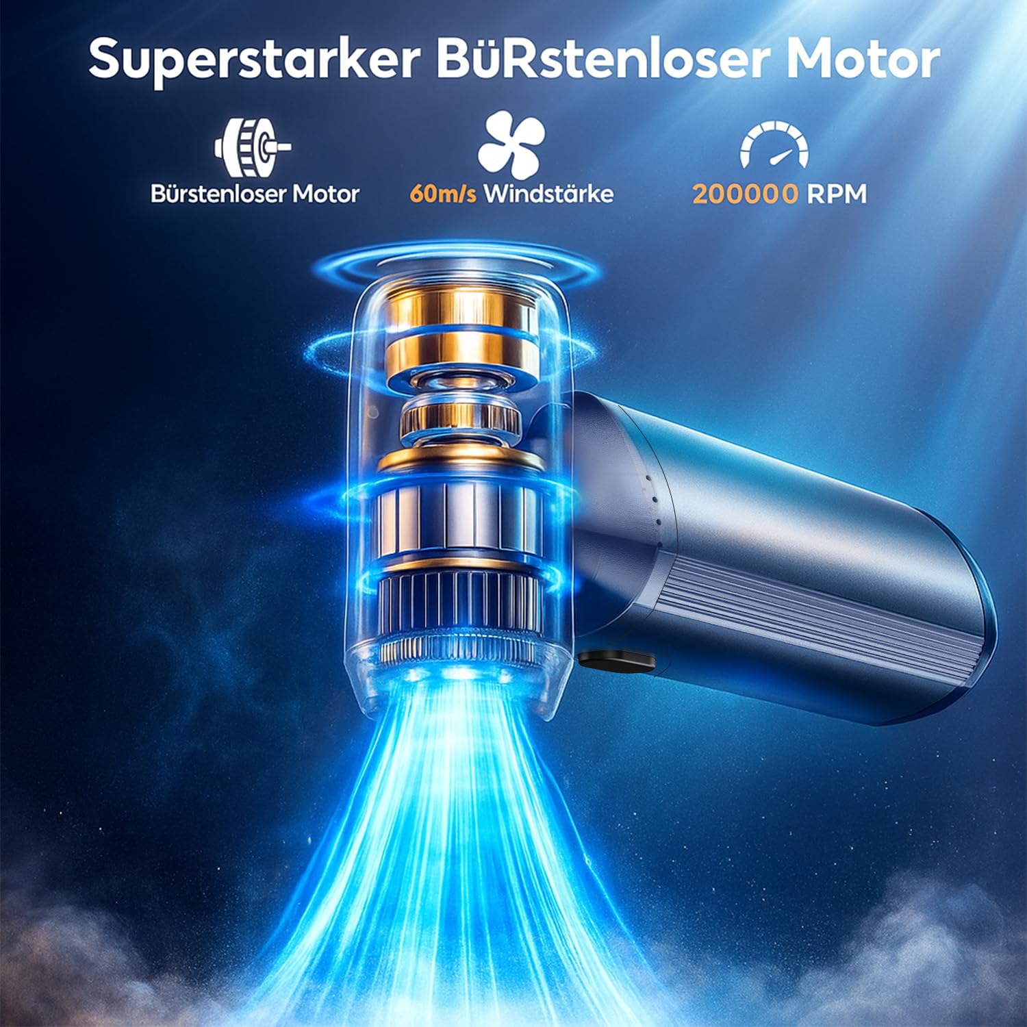 FLOWood Elektrische Staubgebläse Druckluftspray, 3-Gang 200000 U/min mit 10000mAh Akku air duster, Aluminiumgehäuse und USB Schnellladung, druckluft für PC Reinigungsset, Tastatur, Auto, Outdoor