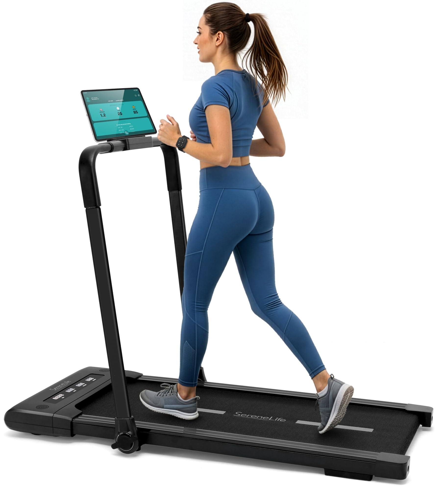 SereneLife Portable Foldable Treadmill with Remote Control, 8.7 MPH Smart Speed Control, Treadmills for Home, Under Desk Treadmill for Home Office, Shock Absorption, App Support, 265lbs Limit, SLFOLD20.5