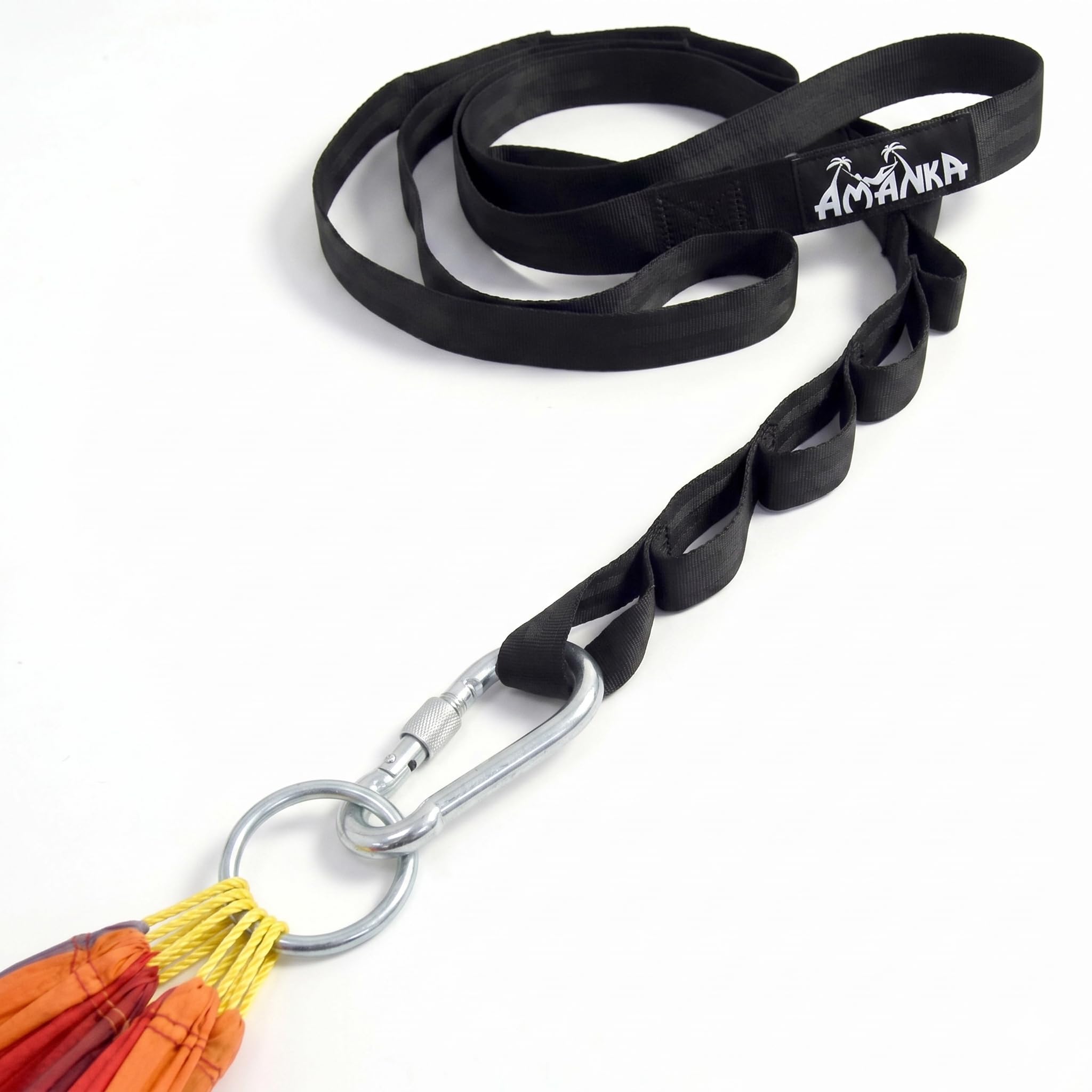 AMANKA Kit pour Suspendre à Arbre Poutre hamacs 300kg 2X Sangles 280x2,5cm Noir