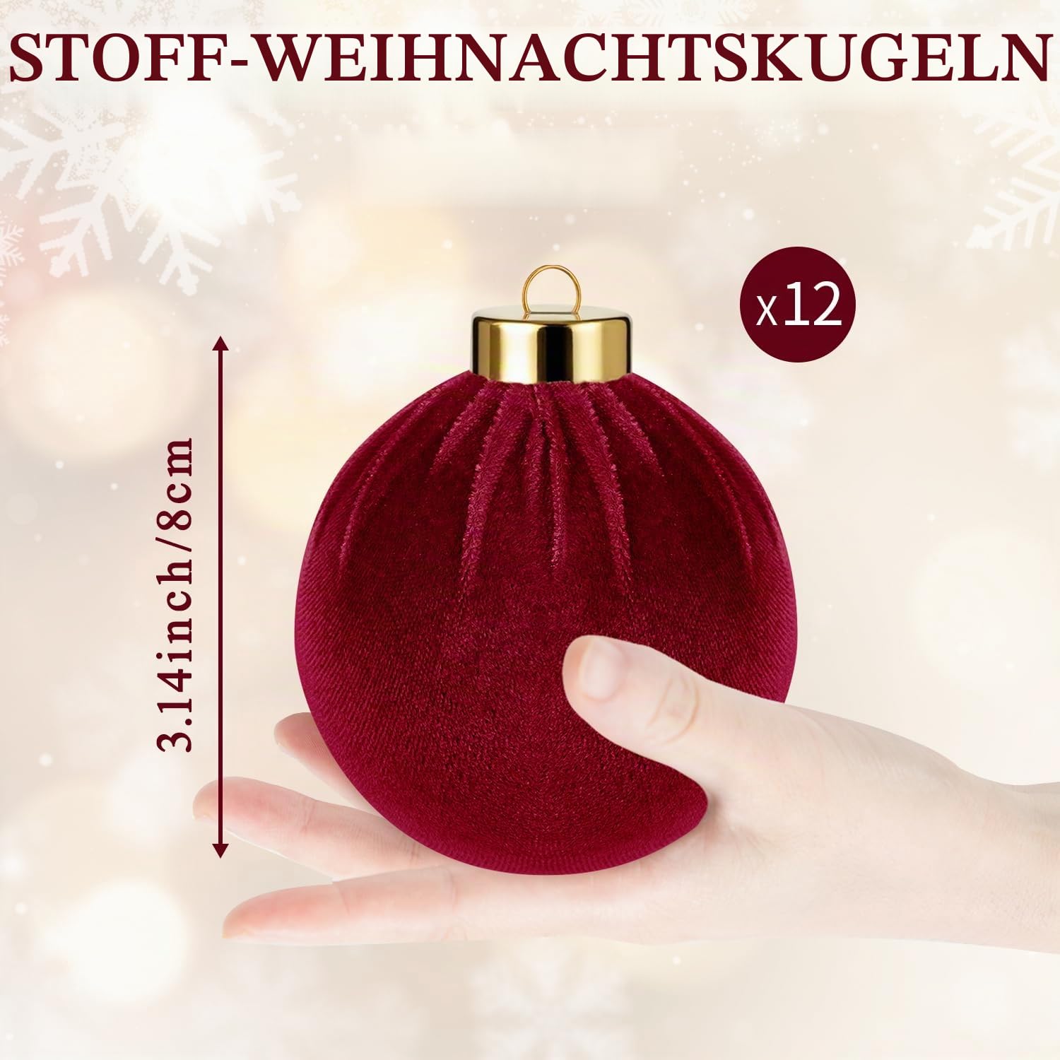 Miaikoe Weihnachtsbaum Ornamente Samt Kugeln, 12 Stück Plastik zerbrechfeste Weihnachts hängende Kugeln für Weihnachtsdekoration Winter Urlaub Dekor 8 cm Burgund
