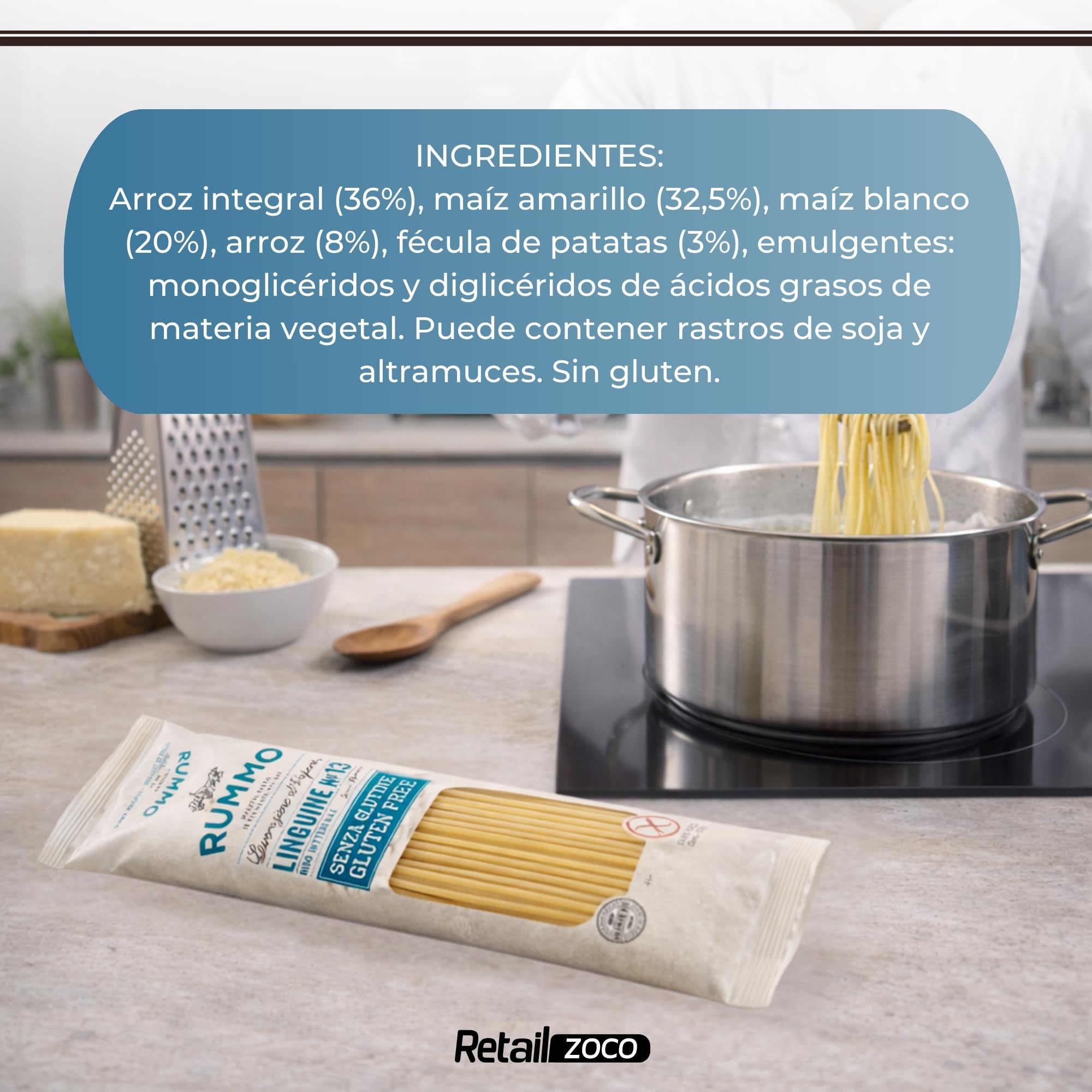 Linguine Rummo Nº13, Pasta Italiana, Pasta sin gluten, Pasta alimenticia con harina de arroz integral y maíz, Sin gluten, Elaboración lenta, 3 Paquete de 400 gr