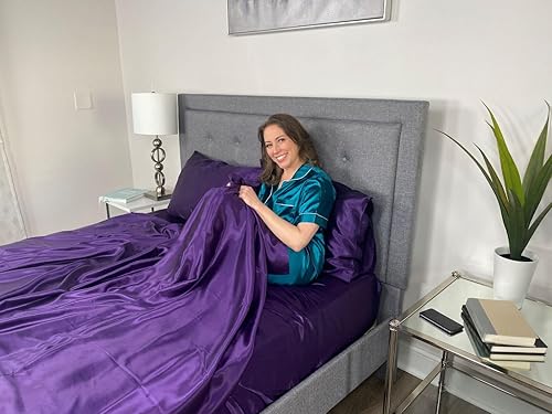 Miniatura 8 de Mulberry Park - Sábana encimera matrimonial de seda de morera 100 % pura, de 22 momme 6A, transpirable, ultrasuave, certificado Oeko-Tex, color gris