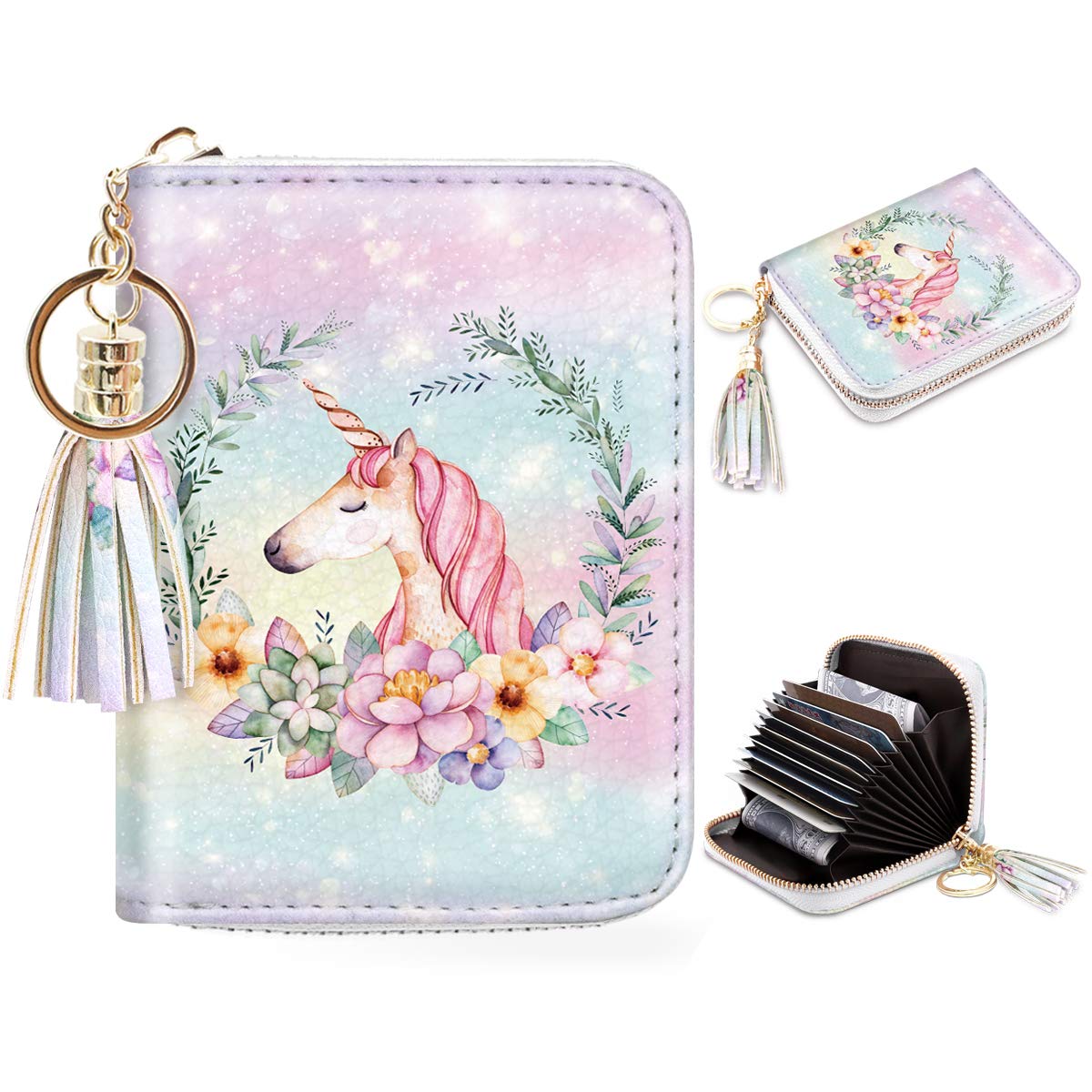 Coco Rossi Women's Small Credit Card Wallet RFID Glitter Cute Credit Card Holder Wallets for Women