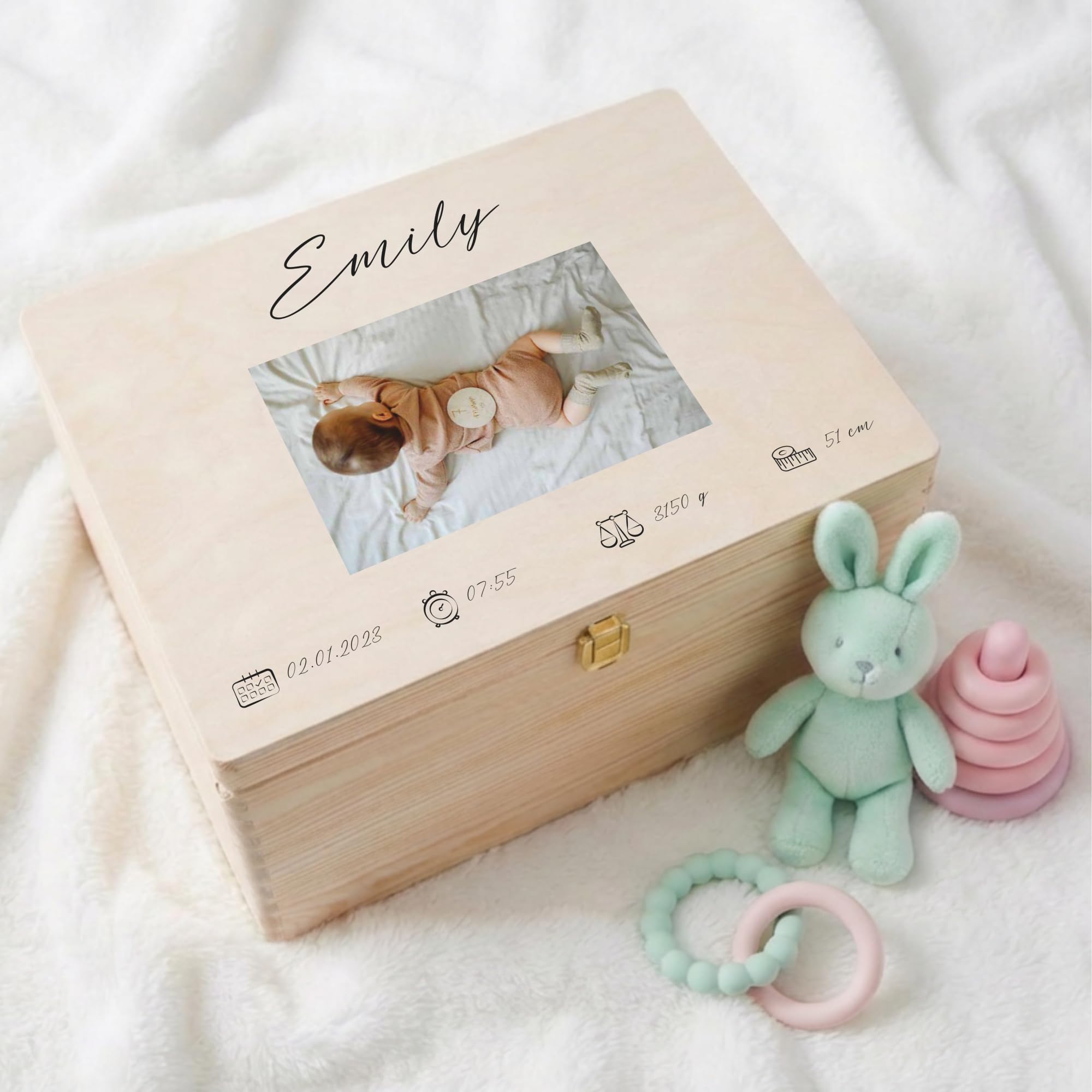 Creative Deco Scatola dei Ricordi in Legno per Neonato con Foto