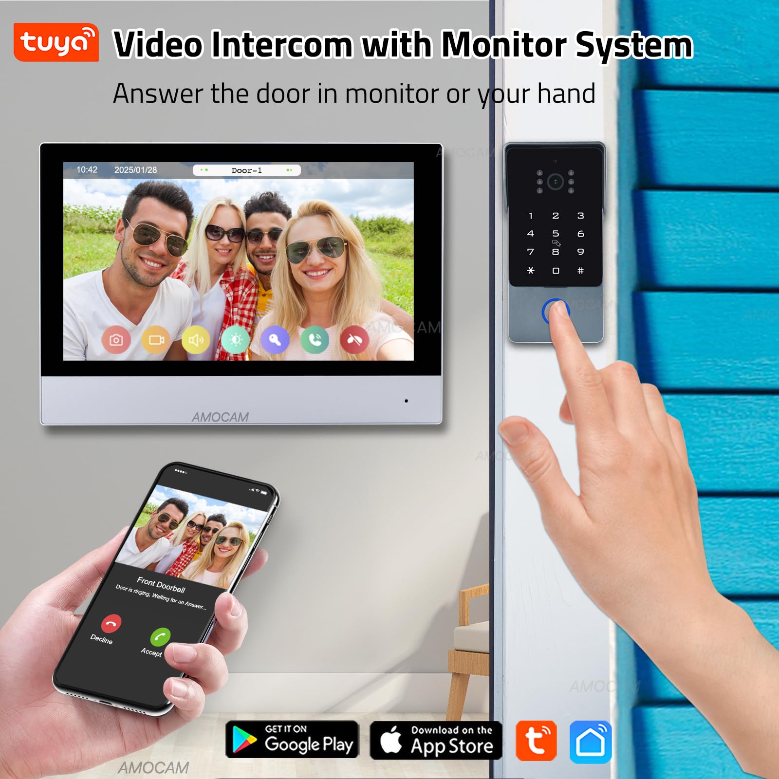 2-Wires Video Gegensprechanlage, 7 Zoll 1080P WiFi Touch ScreenVideo Türklingel Türsprechanlage 32G Karte, Schnappschuss, Überwachung, Code Passwort Tuya App IC-Karte Entsperren für Zuhause Wohnung