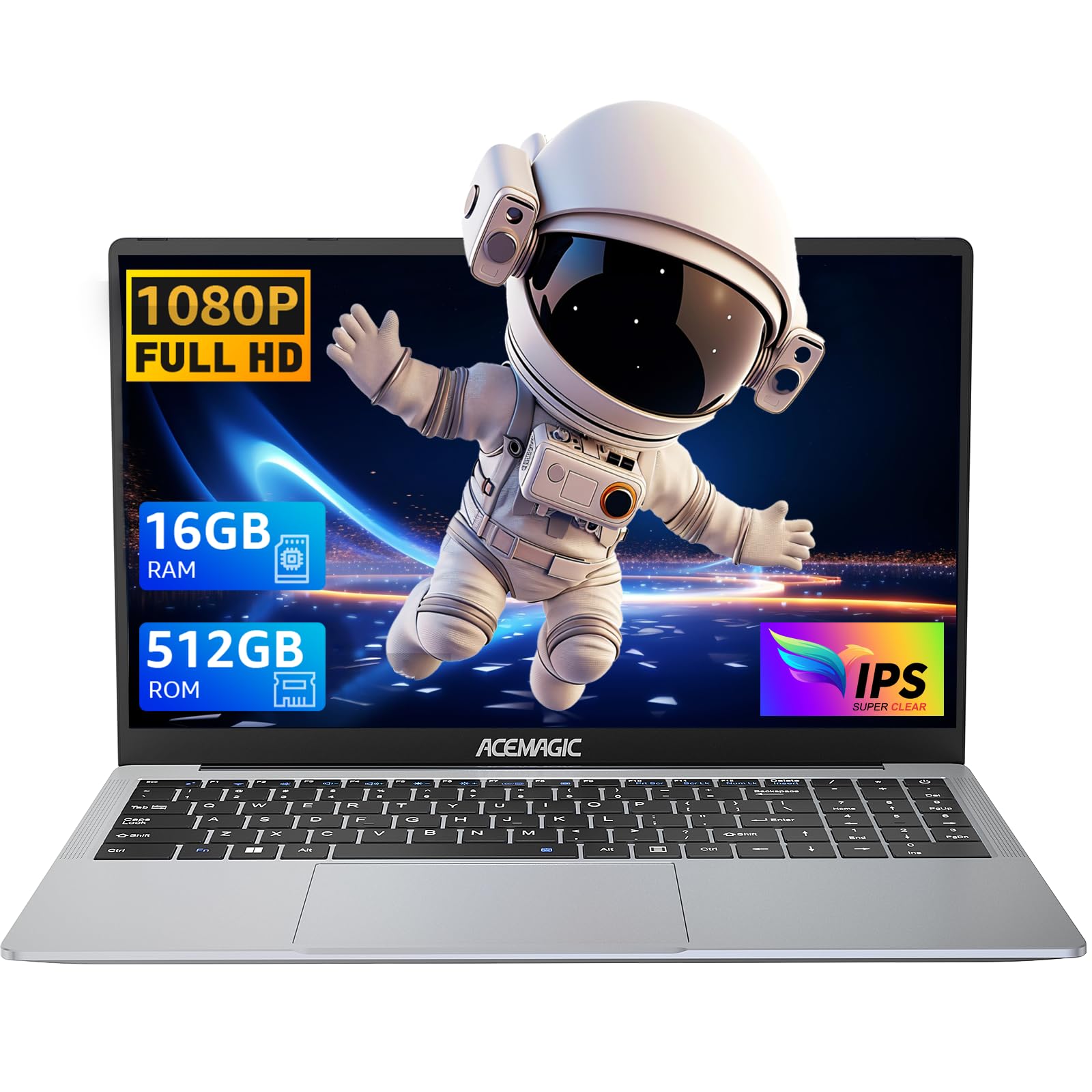 ACEMAGIC PC Portatile 15,6'' 16 GB RAM DDR4 512GB SSD UHD Notebook (N95) Computer Portatile (Fino a 3.4Ghz) Laptop, Bluetooth 5.0 Notebook, Tipo-C, HDMI, USB3.2, Espandi a 2TB PC Portatile (Argentato)