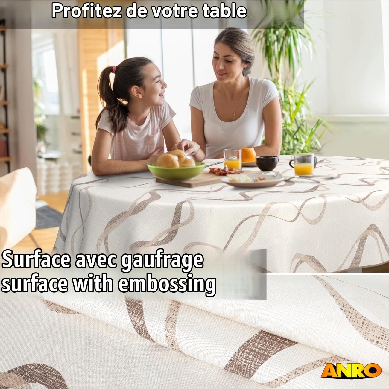 ANRO Nappe en toile cirée lavable, pour table de jardin, extérieur et intérieur, ovale, 200 x 140 cm, avec ourlet, vagues