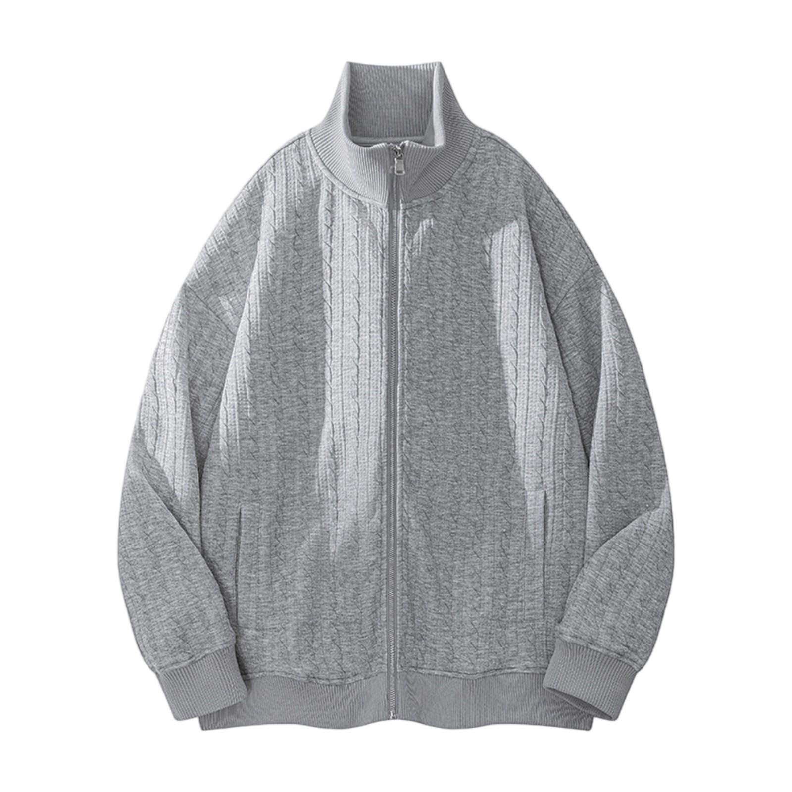 Mens Casual Oversized Cardigan Full Zip Stand Collar Knitted Sweaters Jacket Streetwear With Pockets M-3XL