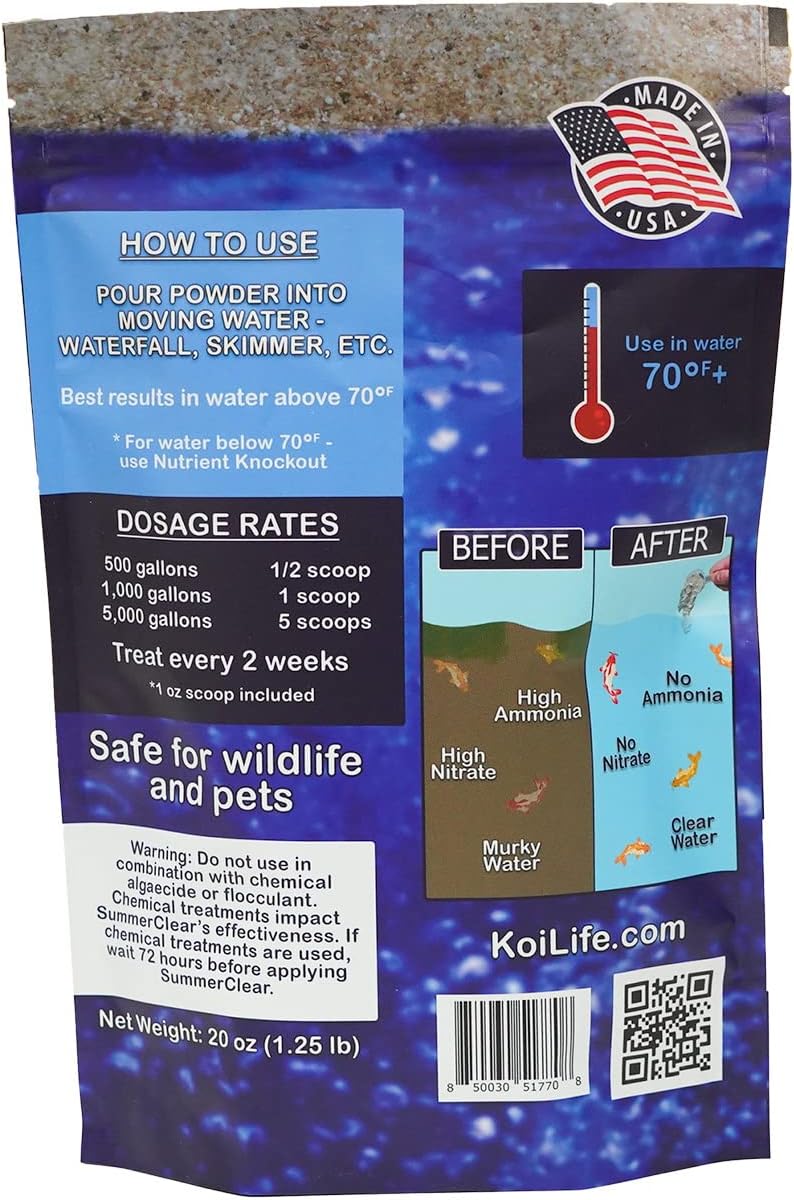 SummerClear Koi Pond Clarifier | Natural Pond Cleaner Treats 20,000 gal | Warm Water Treatment for Cloudy Water