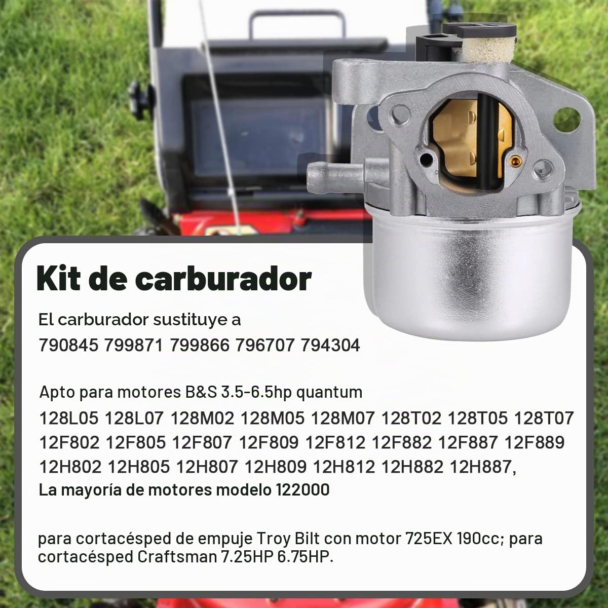 ZAMDOE 799866 Carburador Filtro de Aire para Briggs & Stratton 790845 799871 796707 794304 12H800 128M02 675 675ex 725ex Motor, para Toro para Craftsman 22" Recycler 190cc Cortacésped Motores