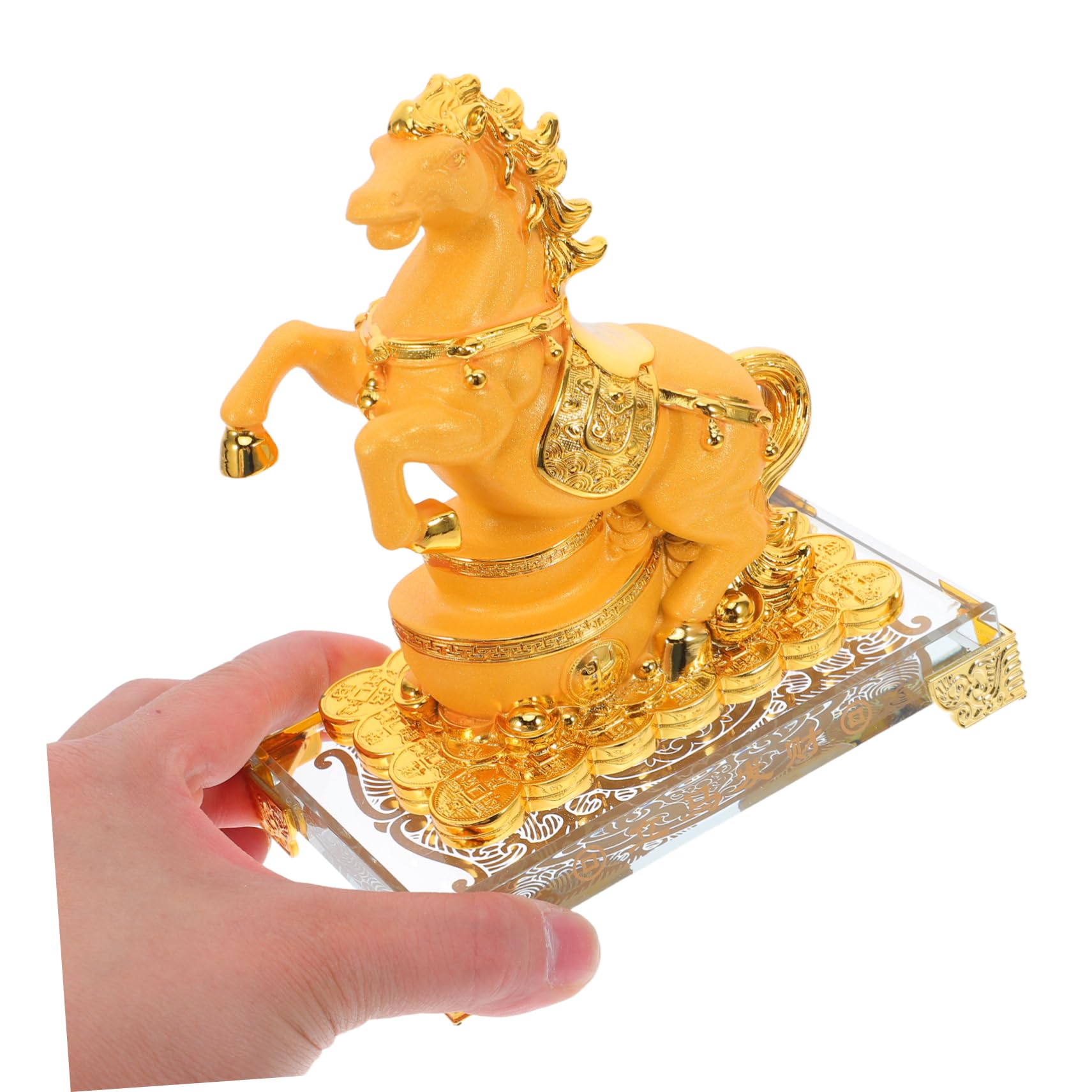 VICASKY Goldene Pferdestatue aus Kunstharz mit Feng Shui Bedeutung Stehende Figur für Karrierewachstum und Wohlstand Elegante Tischdekoration für Zuhause und Büro im Jahr 2026