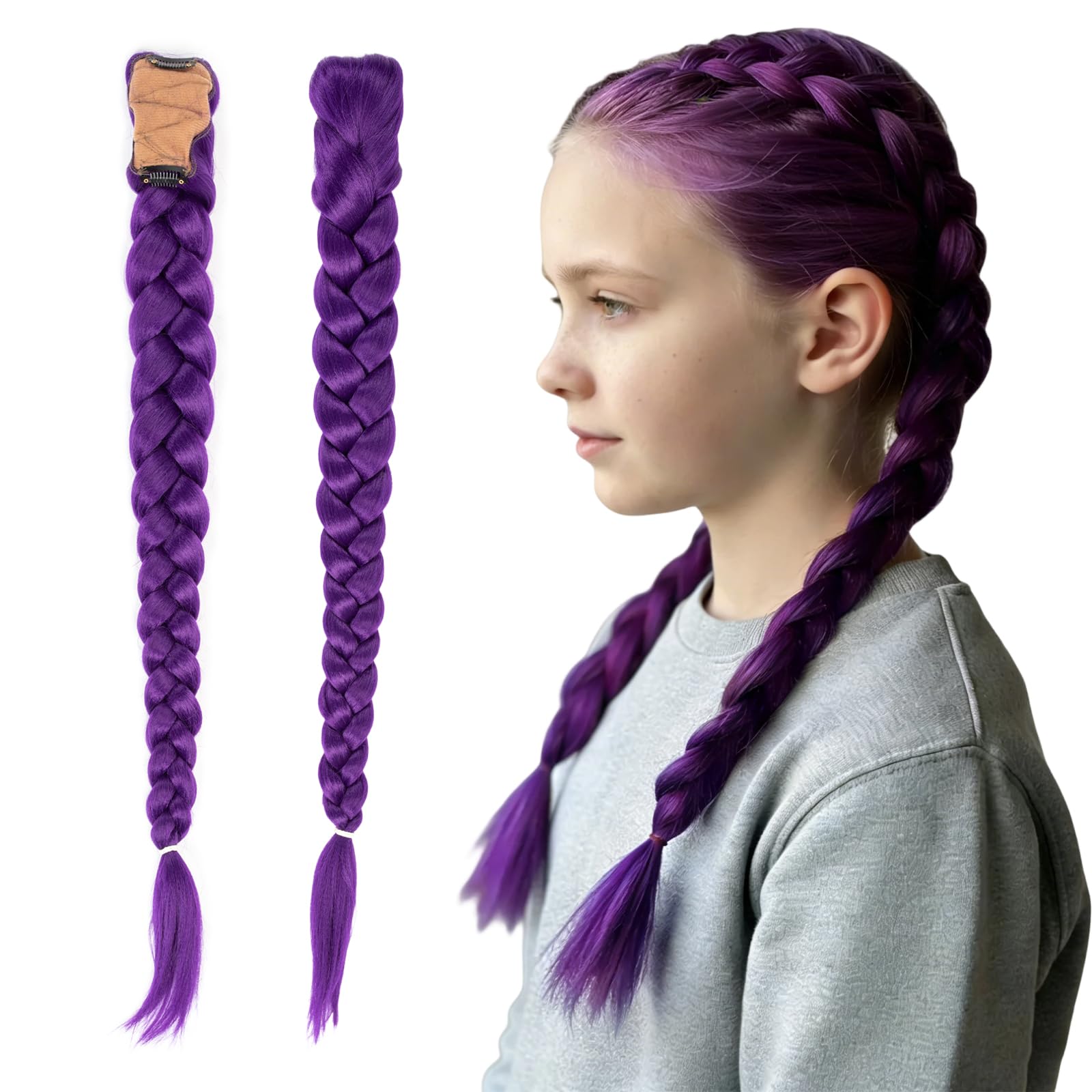 Capelli intrecciati viola capelli sintetici da intrecciare viola con clip nascosta, 26 pollici capelli sintetici per kpop cosplay feste sul palcoscenico