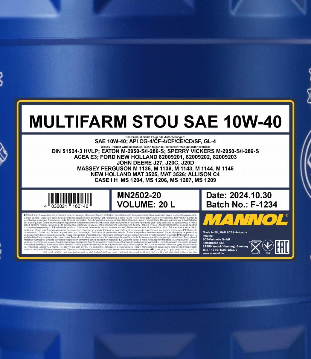 MANNOL Olio motore Multifarm 10W-40 20 L Compatibilità con MERCEDES-BENZ Classe C Sedan W203 Classe E Sedan W211 Classe M W163 Classe C Sportcoupe CL203 Classe E Sedan W210