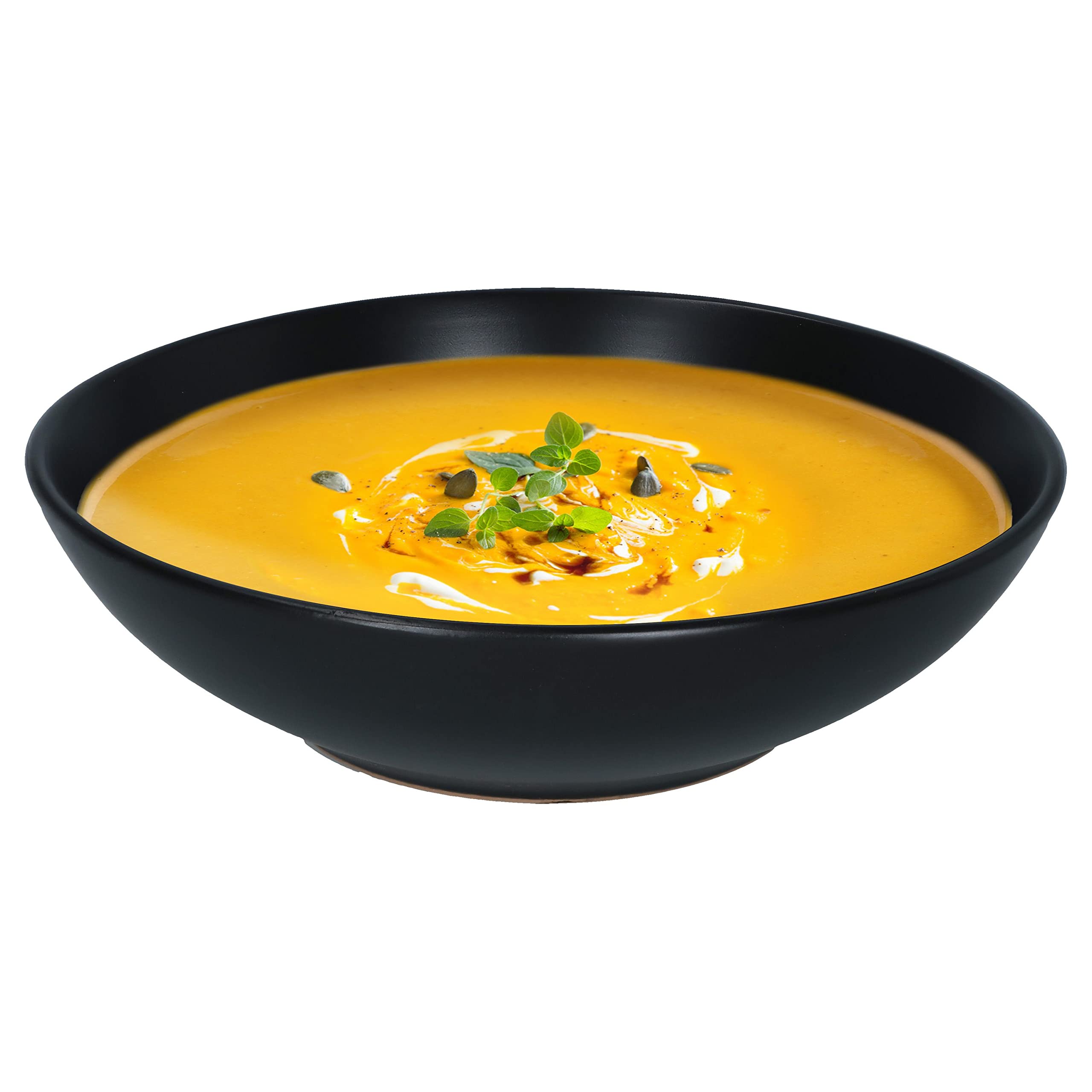 MamboCat Kattegat Lot de 6 assiettes creuses profondes, 500 ml, pour 6 personnes, noir mat, bol à soupe, assiette à salade, à pâtes, large, vaisselle en faïence