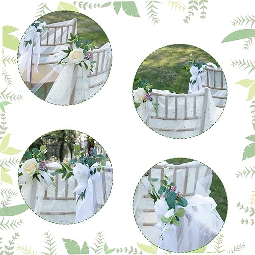 Miniatura 4 de Decoraciones de pasillo de boda, 6 rosas artificiales con cinta para decoración de pasillo de boda, decoración de silla de flores para bodas y