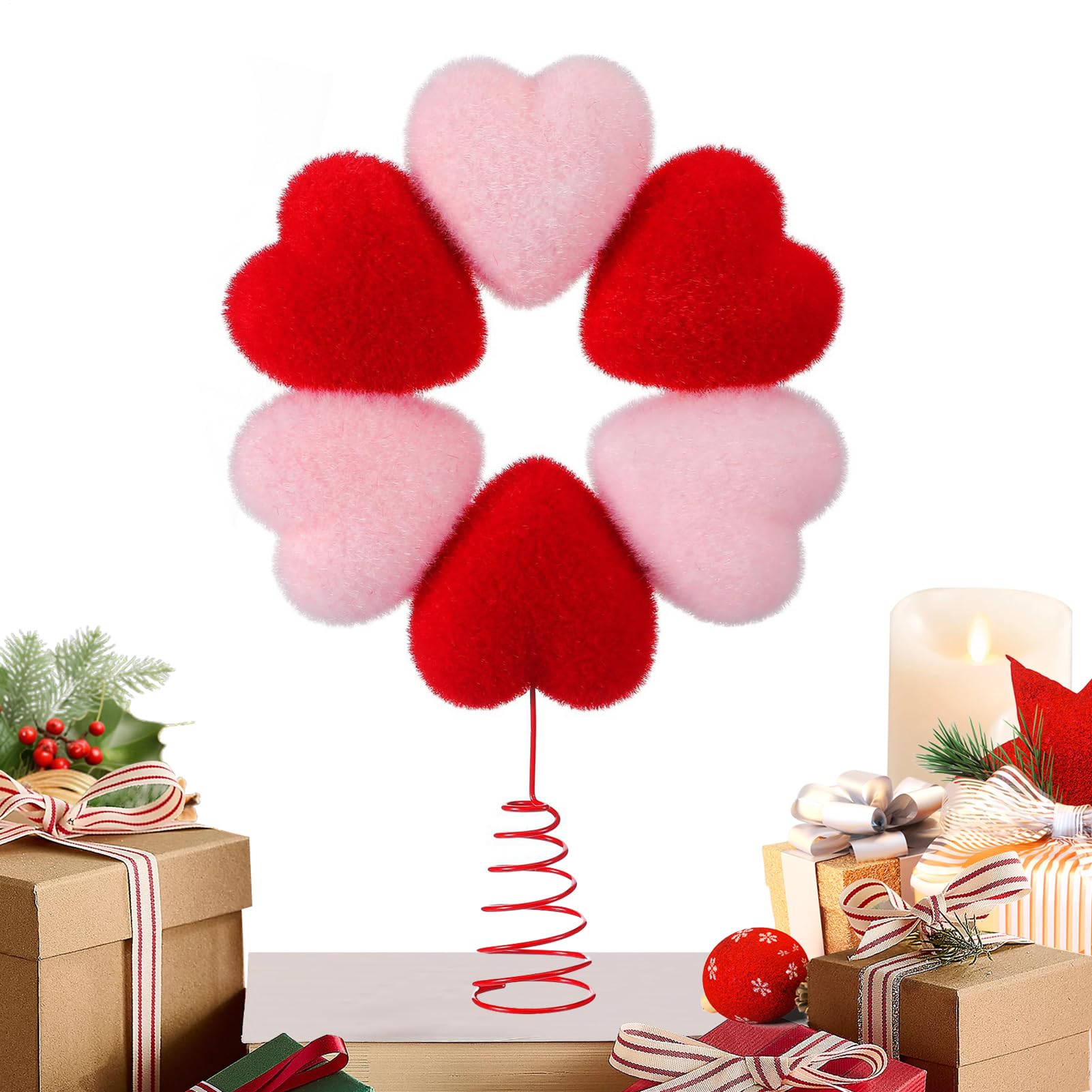 Decoraciones para árbol de San Valentín y bodas con cima de gran corazón de felpa de 34 cm